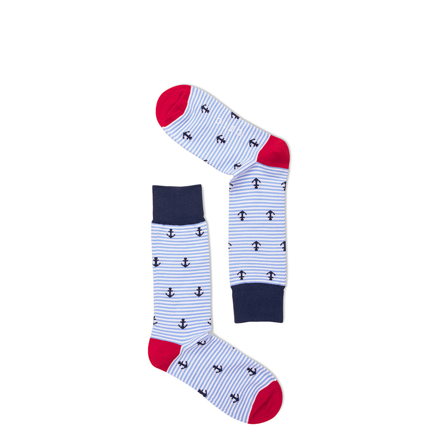 Anchor Socks for Men & Women - Pale Blue and White Stripes Crew Socks - Comfortable Cotton Casual Socks for Everyday Wear, Work, Sports & Gifts