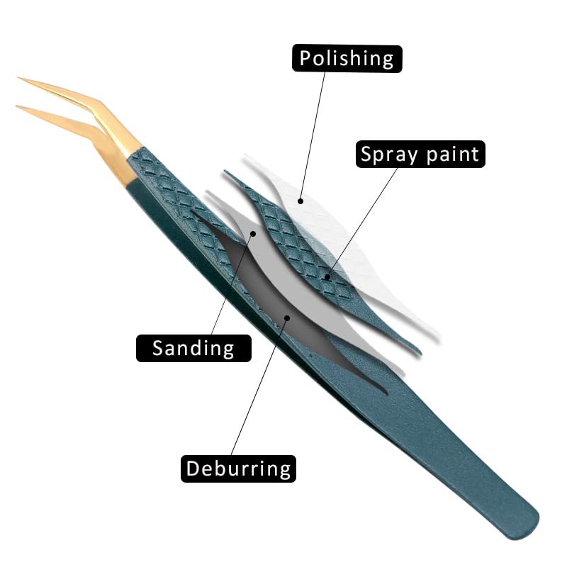 Premium 3D Volume Eyelash Tweezers - Stainless Steel Professional Eyebrow Tweezers for Individual & Strip Lash Extensions - Curved Tip for Precise Application - Perfect for Salon & Home Use