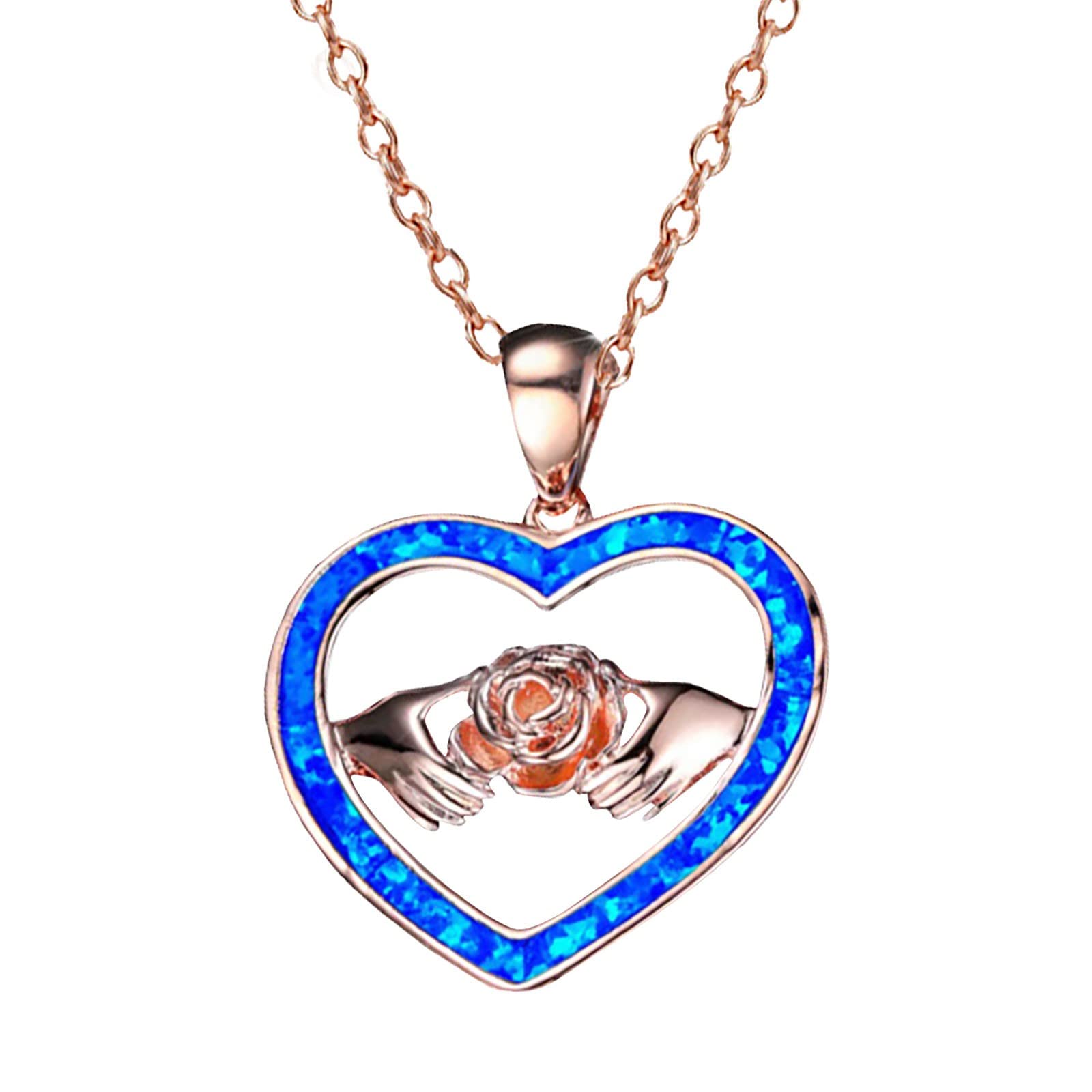 Elegant Rose Gold Heart Pendant Necklace with Cubic Zirconia - Perfect Mother's Day Gift, Valentine's Day Jewelry for Women (Blue, One Size) - Ideal for Weddings, Anniversaries and Special Occasions