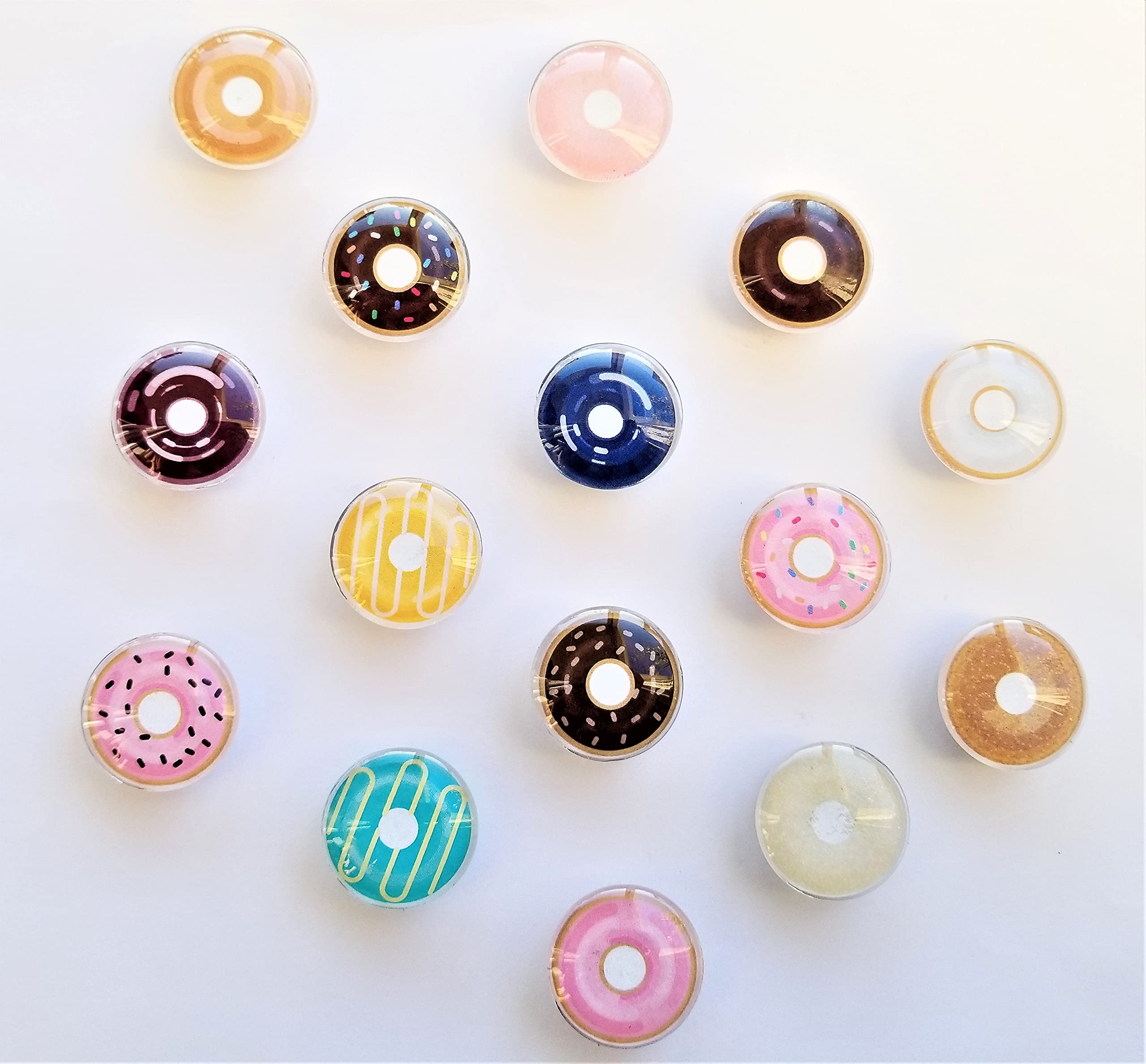 15 Pack 1 Inch Glass Donut Fridge Magnets - Strong Hold Kitchen Decor for Refrigerator, Office, Dorm & Home Organization (Sweet Treat Design)