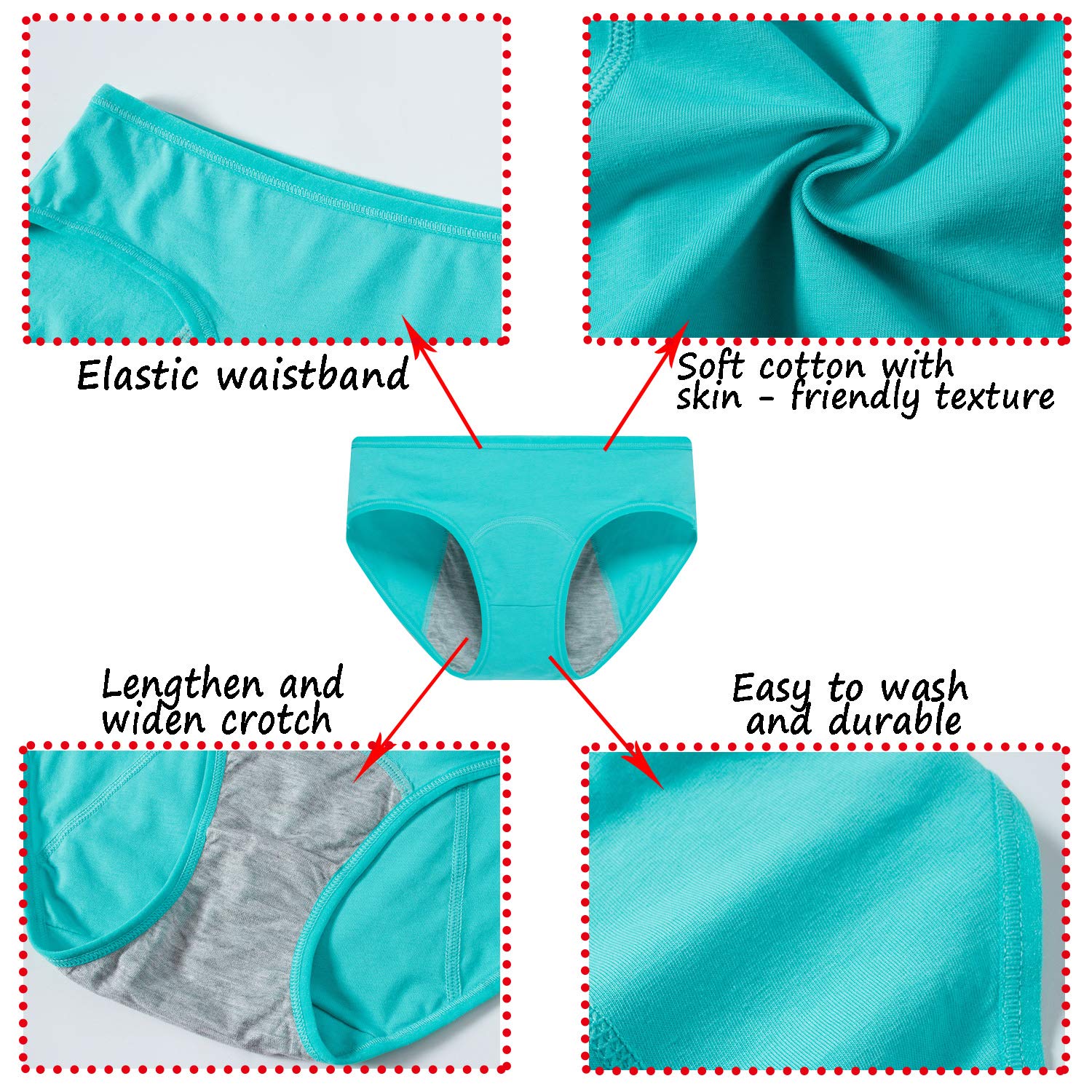Demifill Teen Girls Period Underwear - Soft Cotton Leakproof Panties for Teens & Women - Comfortable Briefs for School, Sports & Sleep