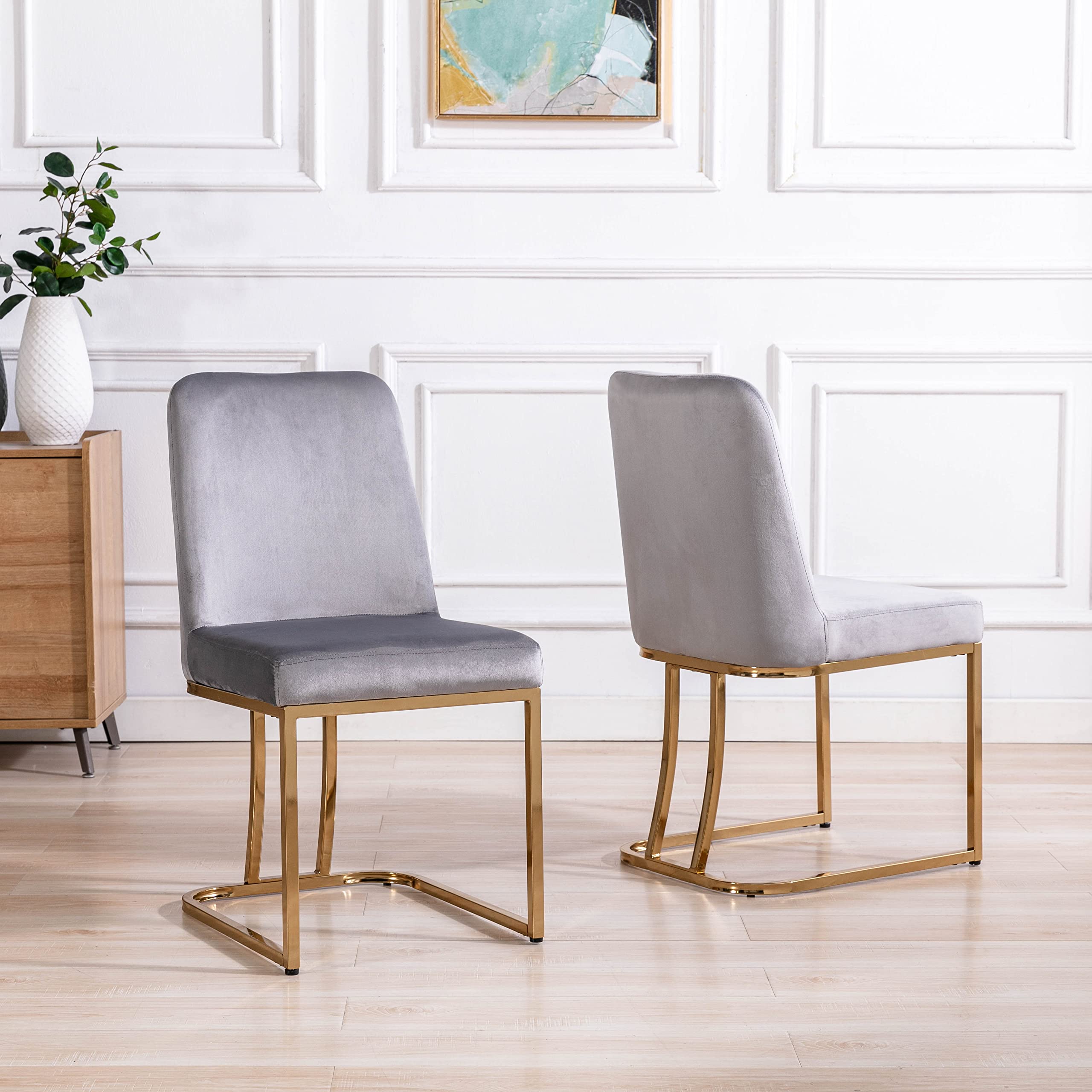 2-Piece Velvet Dining Room Chairs Set - Modern High Back Upholstered Side Chairs, Armless Grey Accent Chairs for Dining Room, Living Room & Home Decor | Perfect for Small Spaces, Apartments & Entertaining Guests