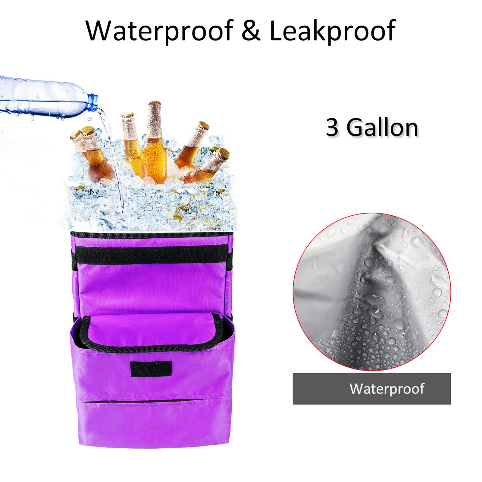 2 Pack Foldable Car Trash Bag - 3 Gallon Leakproof Auto Garbage Bin for Vehicles (Black & Purple) | Ideal for Road Trips, Commuting & Keeping Your Car Clean