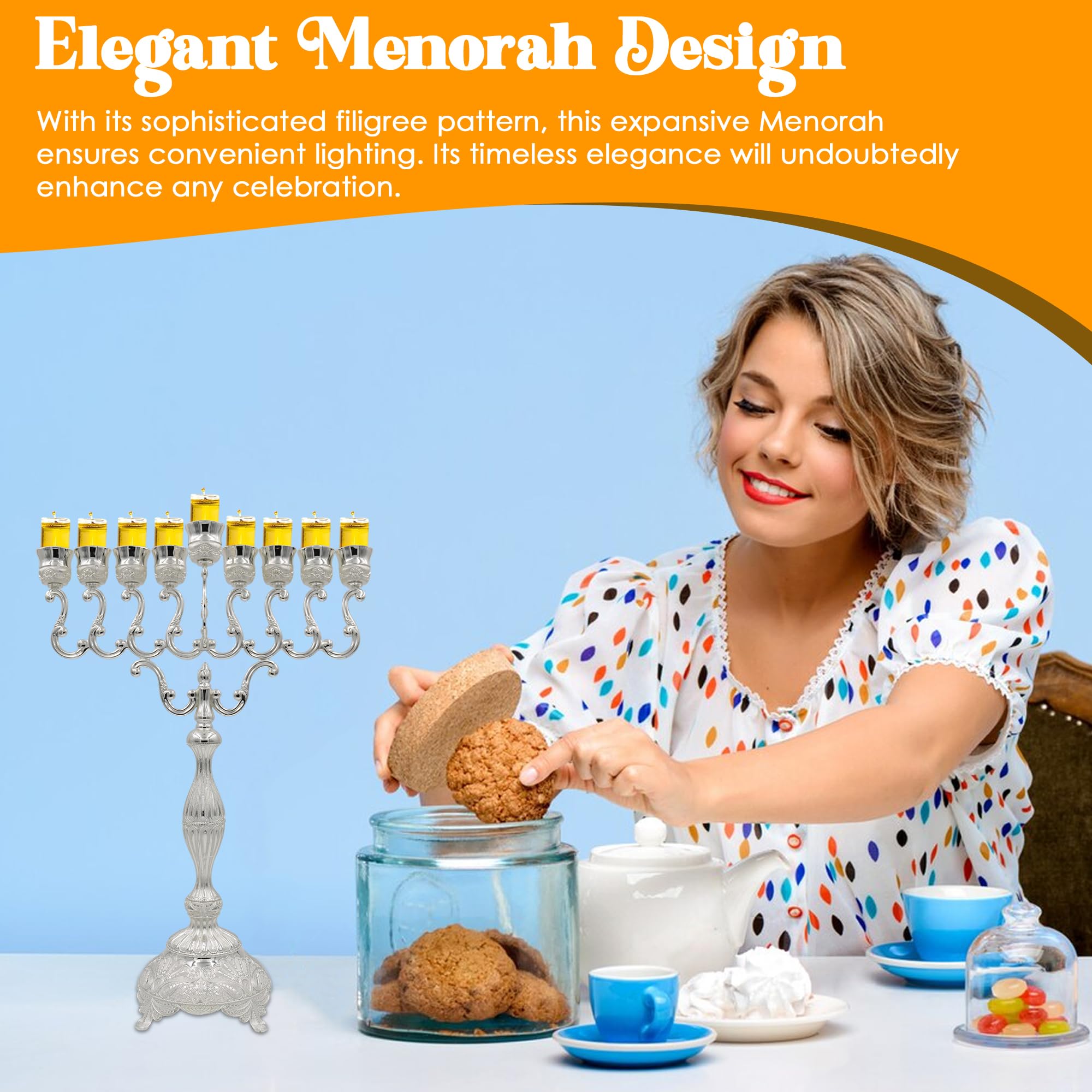 Majestic Silver-Plated Hanukkah Menorah with Filigree Design (MN-HA240) | 27