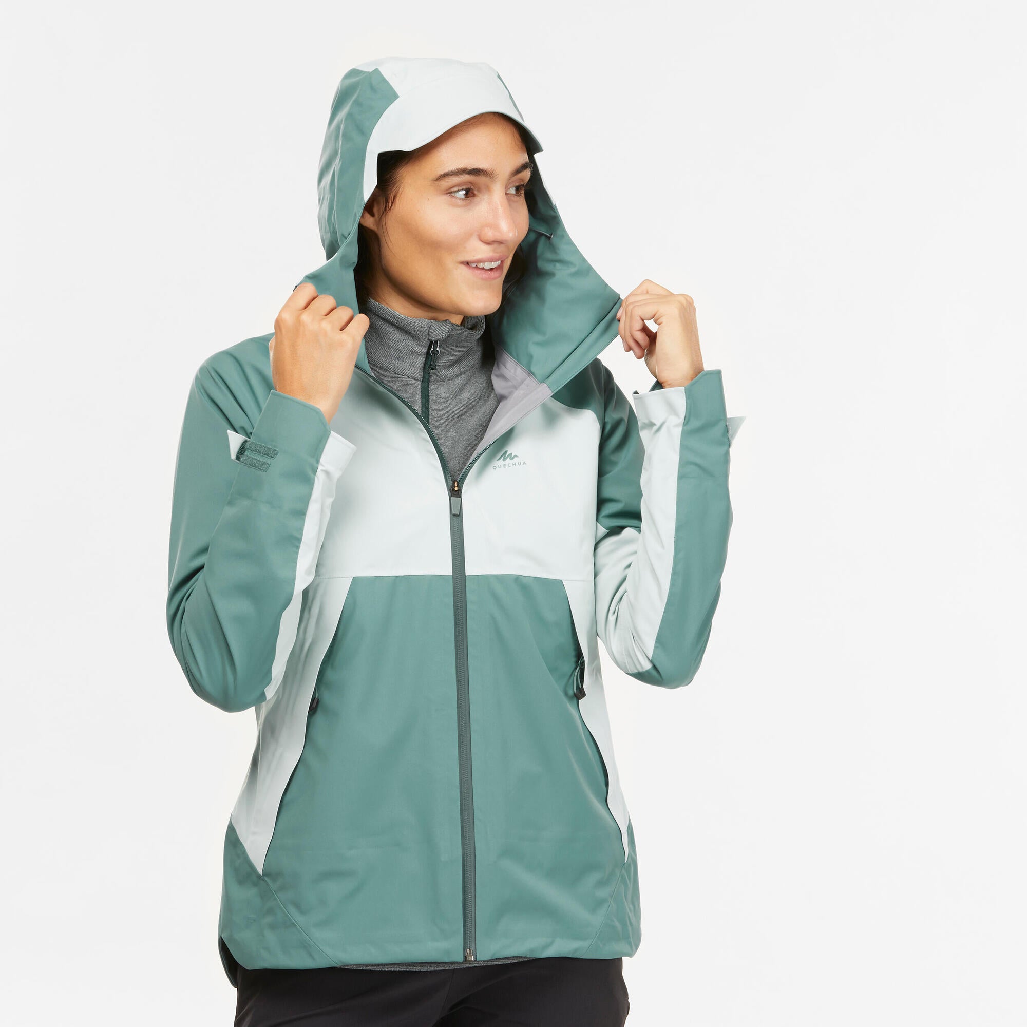 Quechua Women's MH500 Waterproof Hiking Jacket - Lightweight Windproof Raincoat for Outdoor Adventures, Camping & Travel