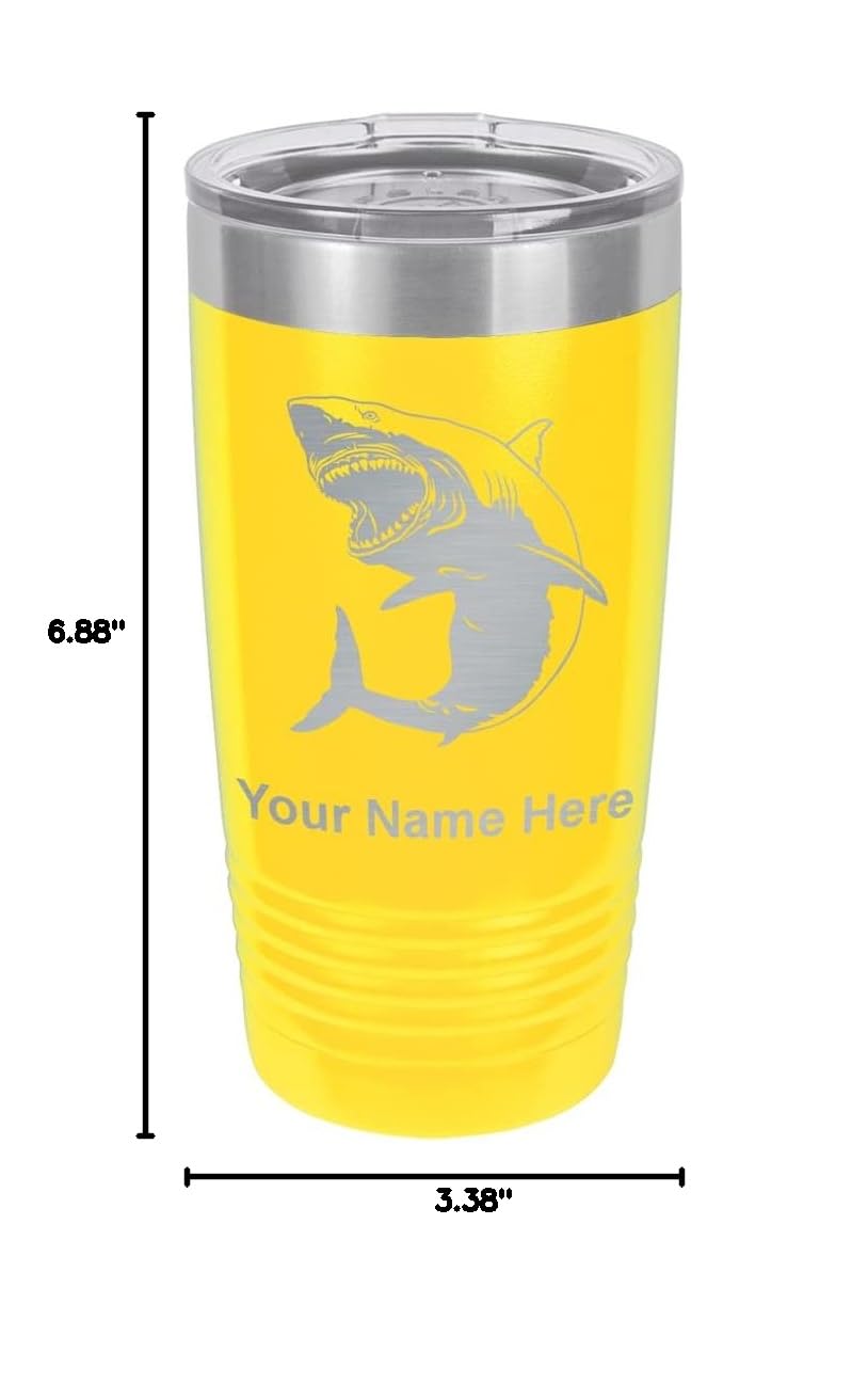 LaserGram 20oz Vacuum Insulated Stainless Steel Tumbler - Custom Engraved Great White Shark Design (Yellow) | Leakproof Travel Mug for Coffee, Tea & Cold Drinks | Perfect for Office, Gym & Outdoor Adventures