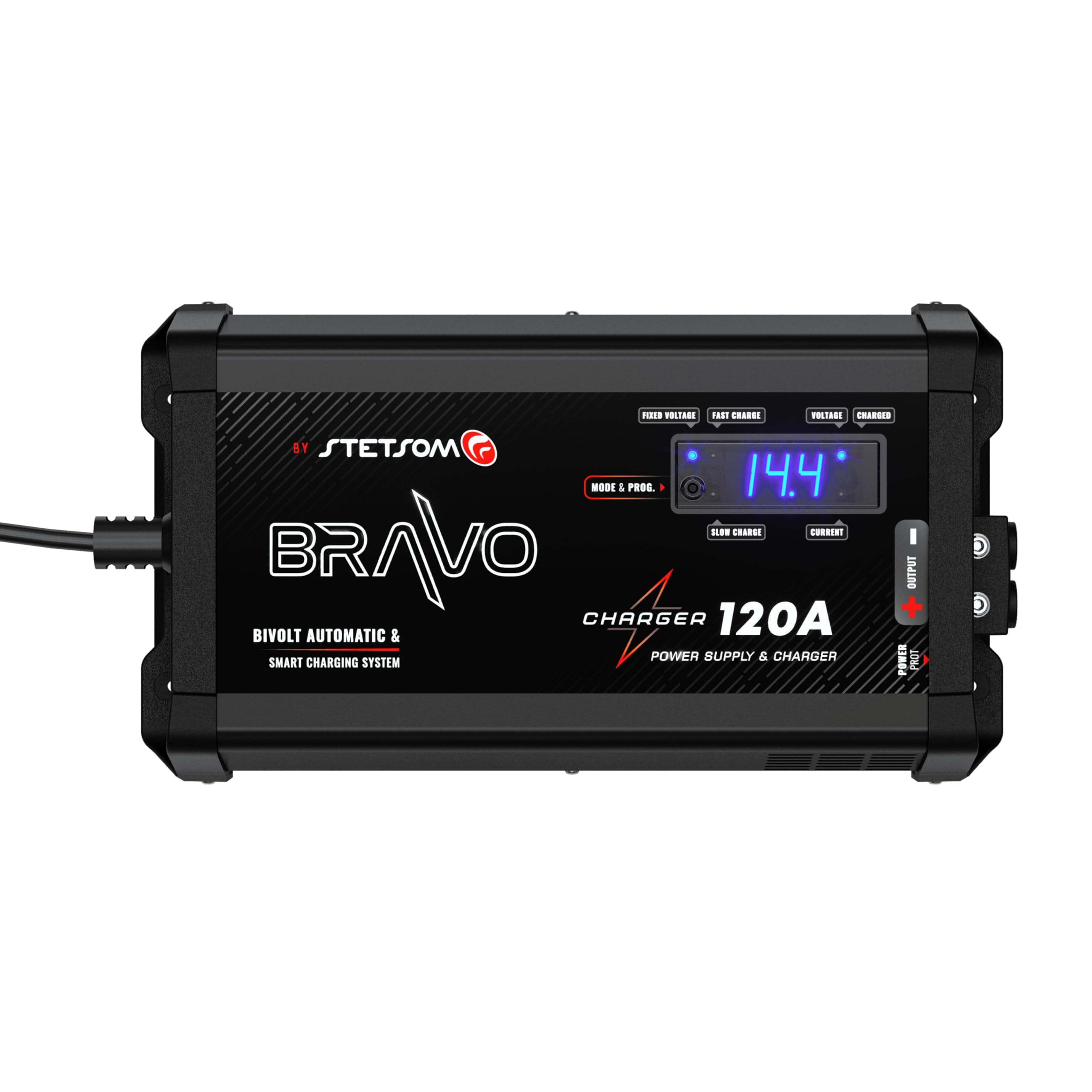 Stetsom Bravo 120A PRO Bivolt Smart Battery Charger - 127V/220V AC Car Audio Power Supply with Fixed/Slow/Fast Charge Modes - Perfect for Car Audio Systems, Marine Batteries & RV Power Maintenance