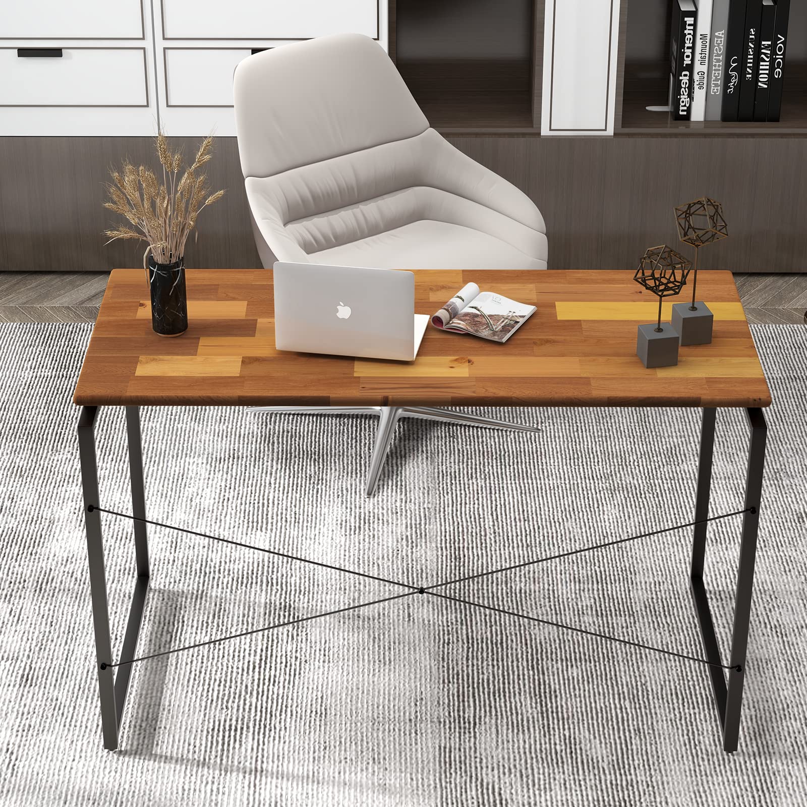 Acme Jurgen Oak & Black Wooden Rectangle Writing Desk - Perfect for Home Office, Study & Workspace