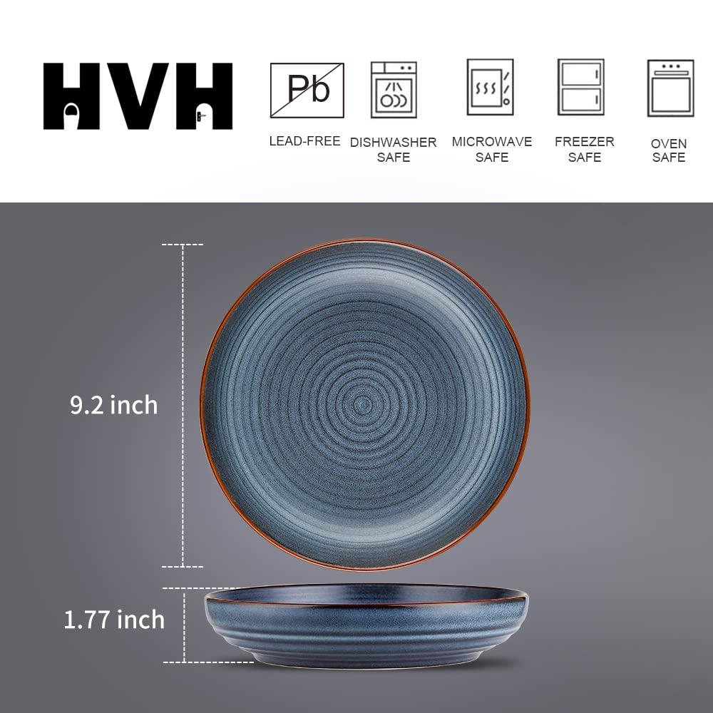 HVH 9.2 Inch Large Pasta Bowls Set of 4 | 40oz Big Salad Bowls | Microwave & Dishwasher Safe Ceramic Dinnerware | Farmhouse Style Shallow Serving Bowls (Black) - Perfect for Family Dinners, Entertaining Guests & Restaurant-Style Meals