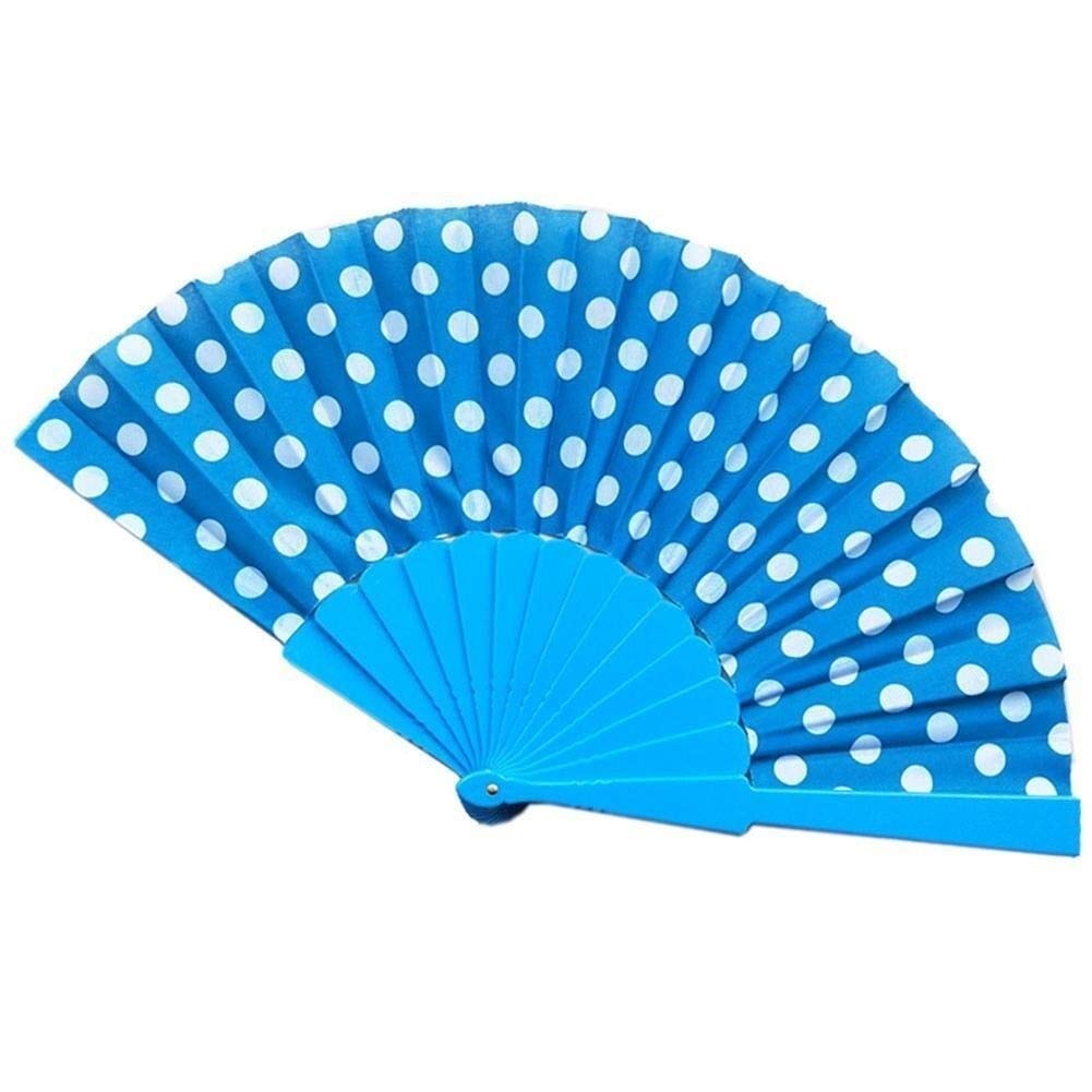 MGUOTP Decorative Folding Fans - 9 Elegant Colors, Plastic Spanish Hand Fans with Japanese Polka Dots - Perfect for Dancing, Weddings, Gifts & Home Decor (Color E) | Summer Cooling Accessory & Cultural Performance Prop