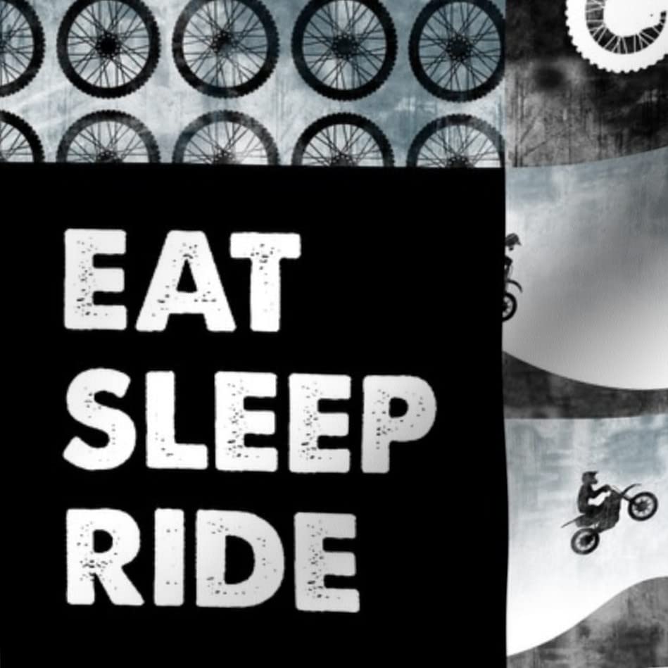 Eat Sleep Ride Motocross Dirt Bike Printed Minky Fabric by The Yard - Soft Plush Quilt Backing & Baby Blanket Material for Sewing, DIY Projects, Nursery Decor & Motorcycle Enthusiast Gifts