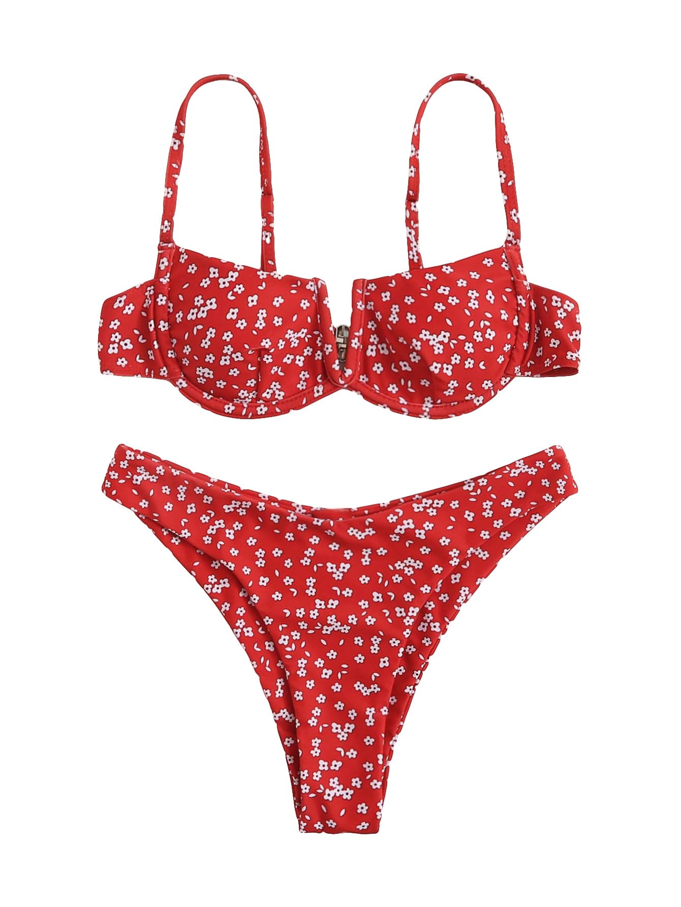 SweatyRocks Women's Sexy Floral Bikini Set - Spaghetti Strap Underwire Swimsuit for Beach, Pool & Summer Vacation | Plus Size Bathing Suits for Women