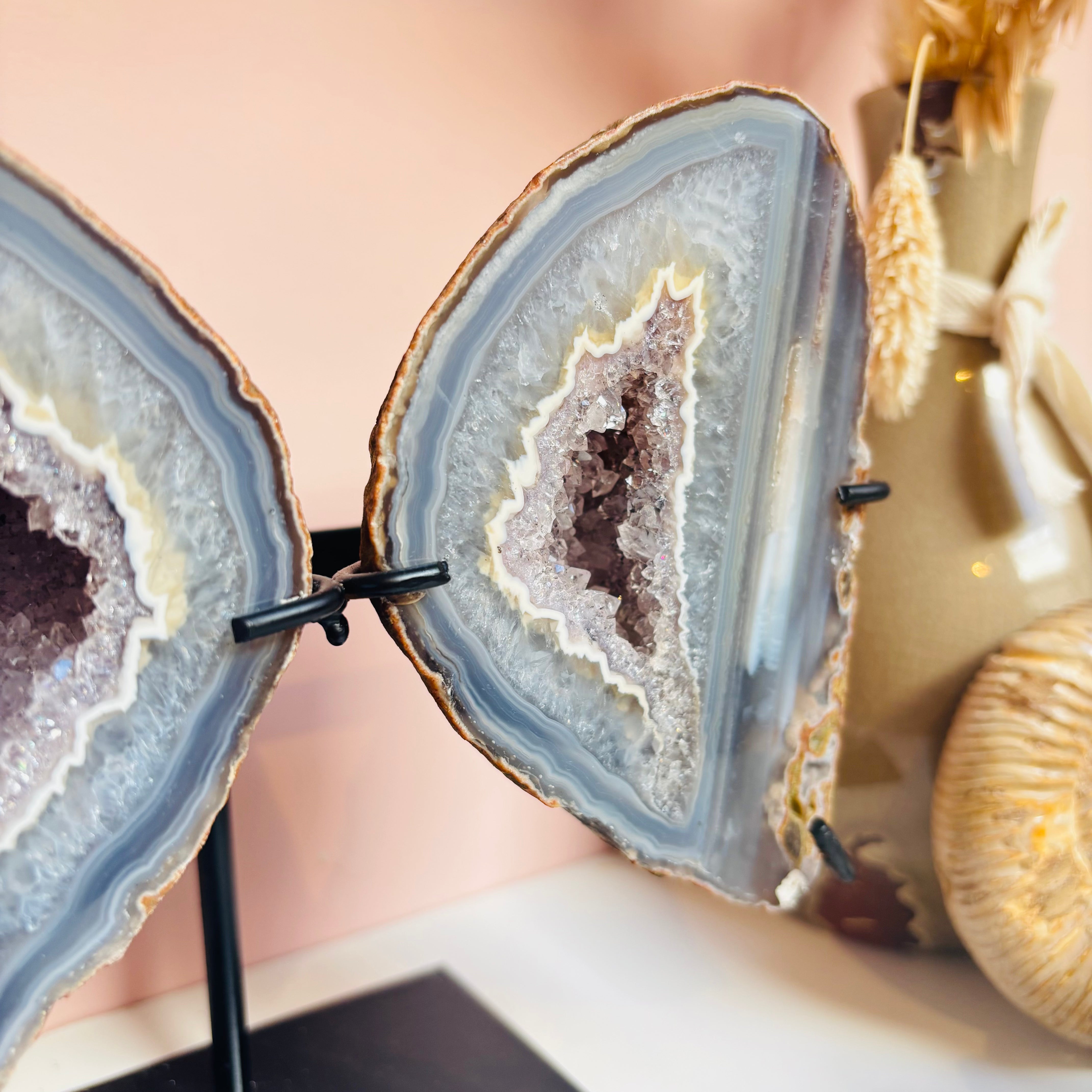 Unique Agate Amethyst Butterfly on Stand - Handcrafted Home Decor for Living Room, Bedroom & Office