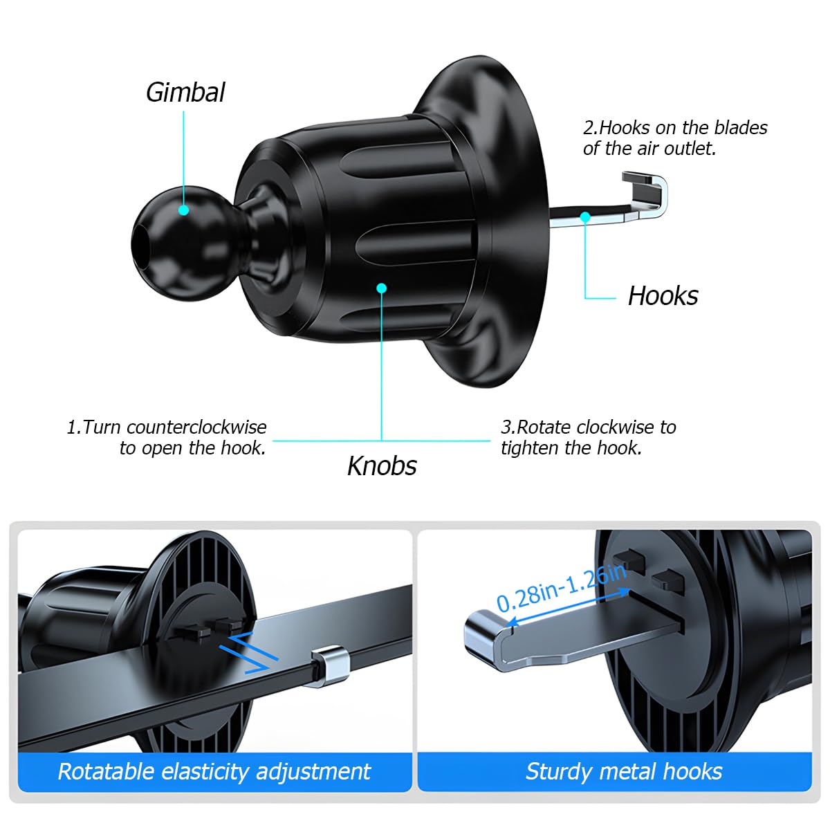 BELOMI 360° Rotating Car Air Vent Phone Mount - Adjustable Universal Phone Holder for iPhone 14/13/12 Pro Max & Android Smartphones - Hands-Free Car Accessories (Black) | Perfect for Commuting, Road Trips & GPS Navigation