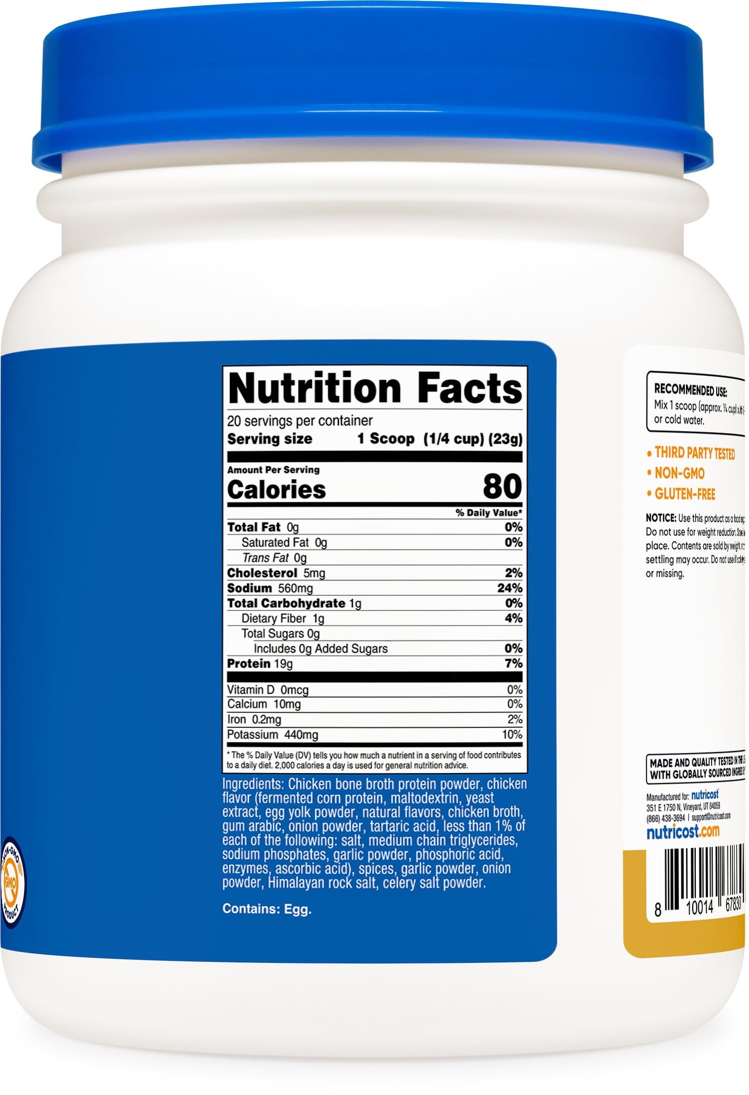 Nutricost Chicken Bone Broth Protein Powder - Chicken Soup Flavor, 20 Servings | Grass-Fed Collagen Supplement for Gut Health & Joint Support | Perfect for Keto, Paleo Diets & Post-Workout Recovery