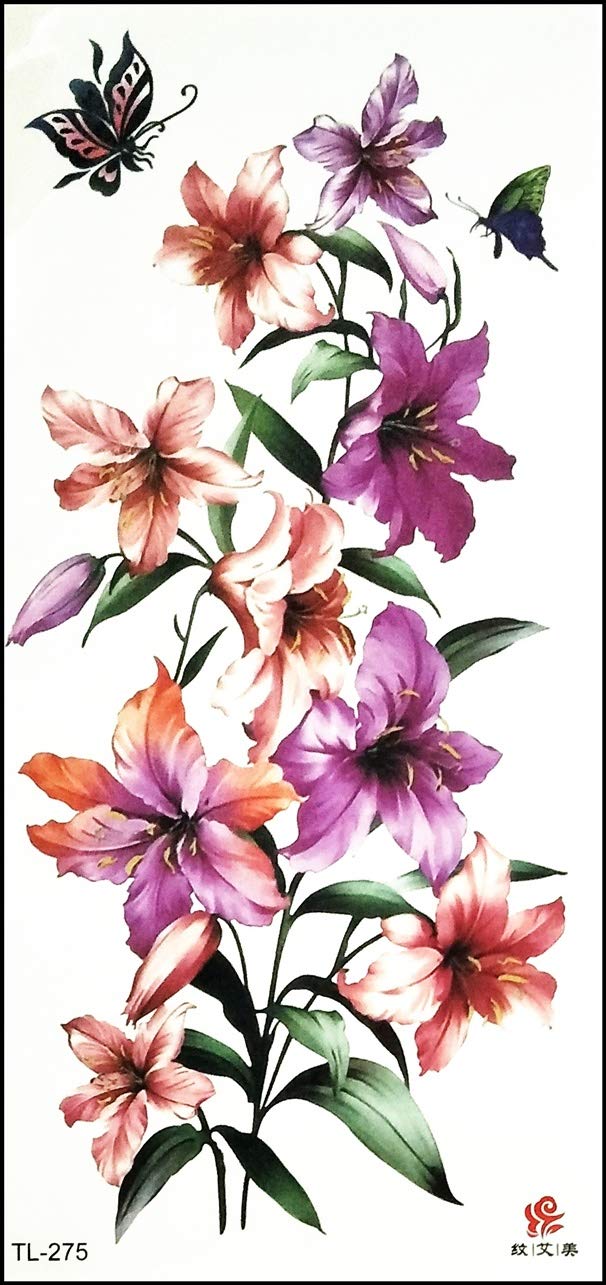 PARITA Temporary Tattoos - Beautiful Lily & Butterfly Lower Back Tattoo Design for Adults, Men & Women - Waterproof Fake Body Art for Parties, Beach & Fashion - Sexy Cartoon Tattoo Stickers (1 Sheet)