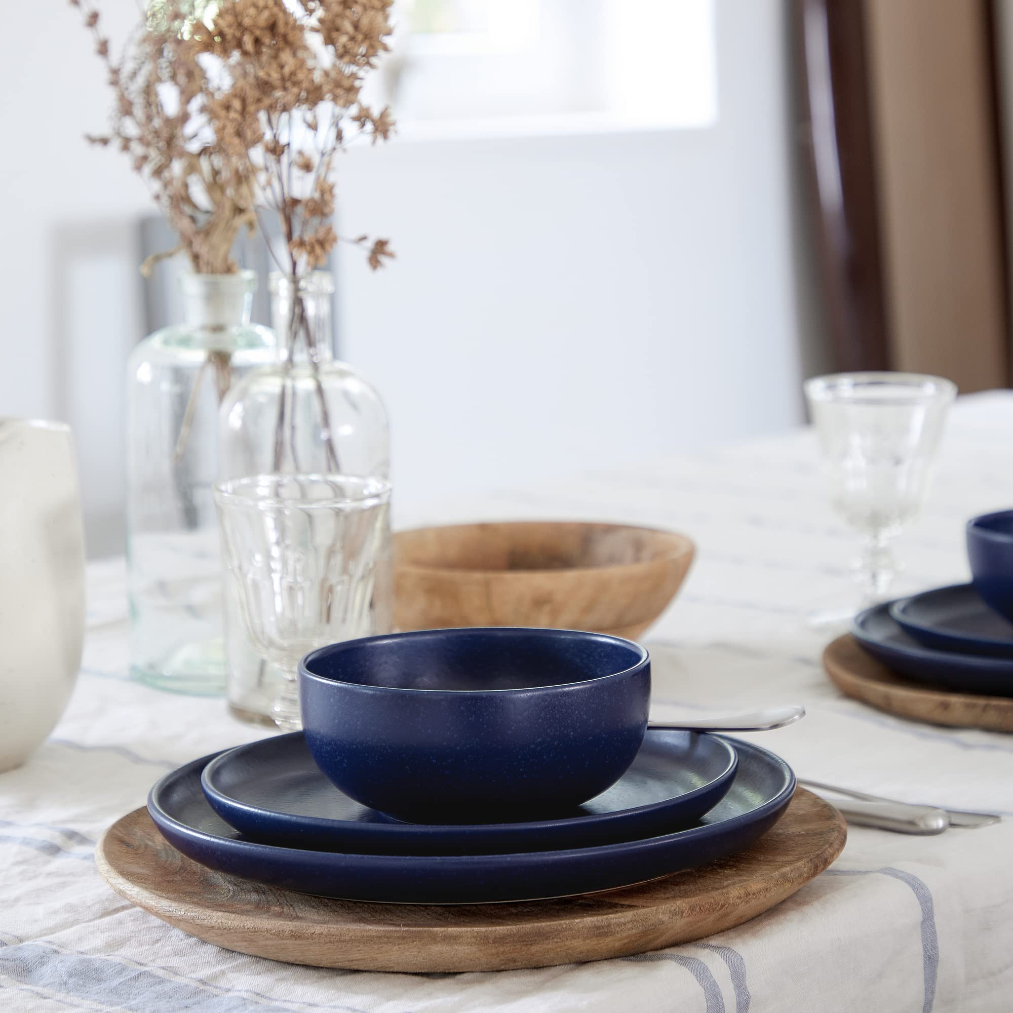 Casafina 18-Piece Ceramic Dinnerware Set for 6 - Blueberry Pacifica Collection | Microwave & Dishwasher Safe Stoneware Plates & Bowls | Restaurant Quality Tableware for Everyday Dining & Entertaining