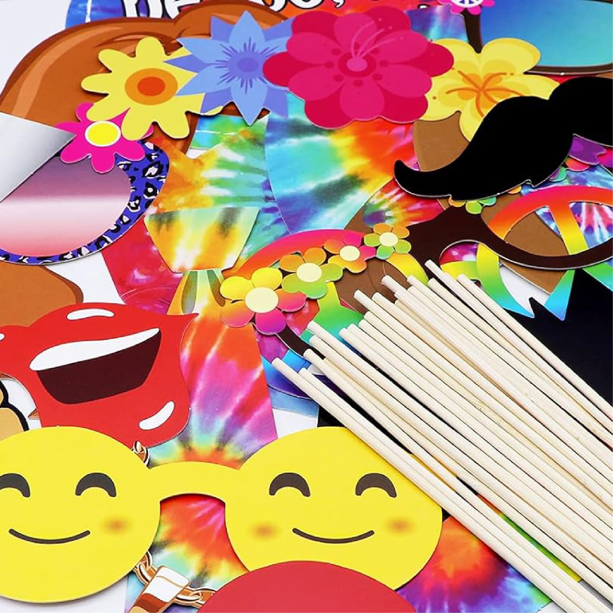 25Pcs Hippie Photo Booth Props with Sticks - 60s 70s Groovy Theme Selfie Accessories, Tie Dye Birthday Party Decorations, Peace Sign Backdrop for Hippie Themed Parties & Festivals