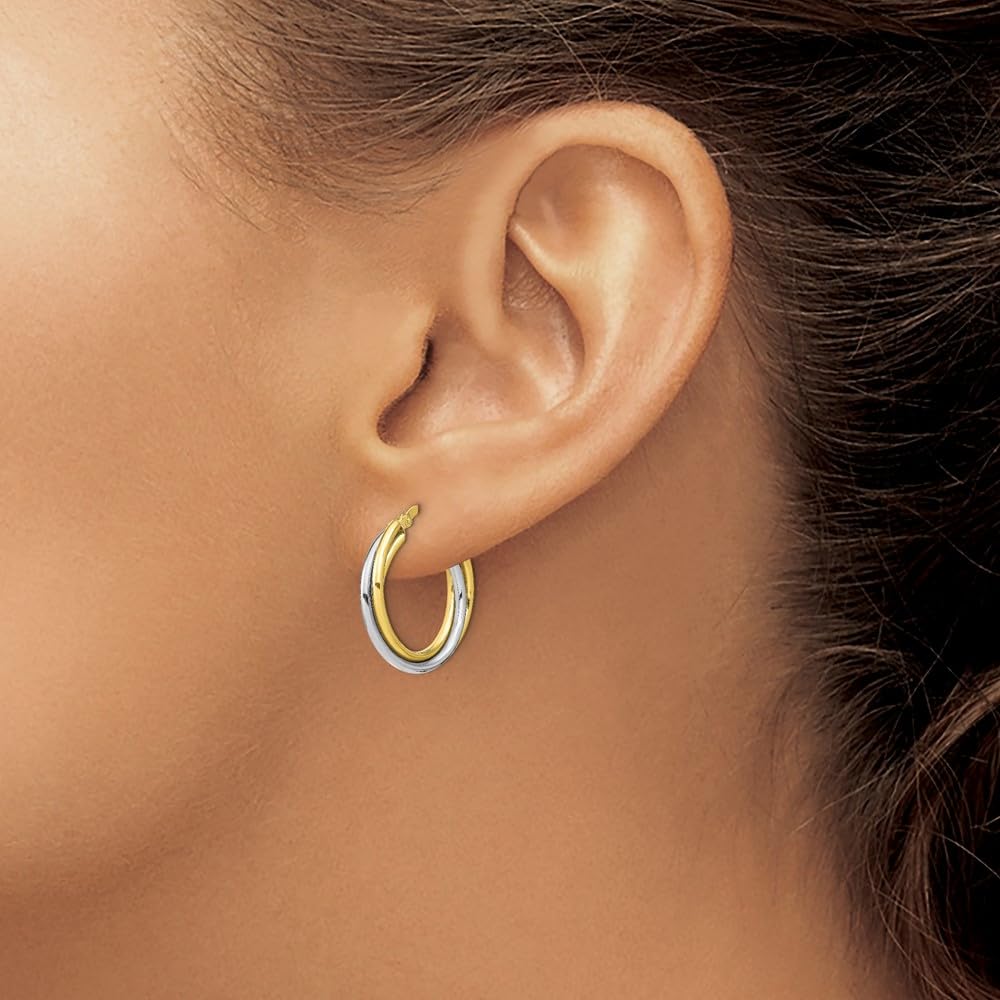 10K Gold Two-Tone Polished Hoop Earrings for Women - Elegant Everyday & Party Jewelry Gift