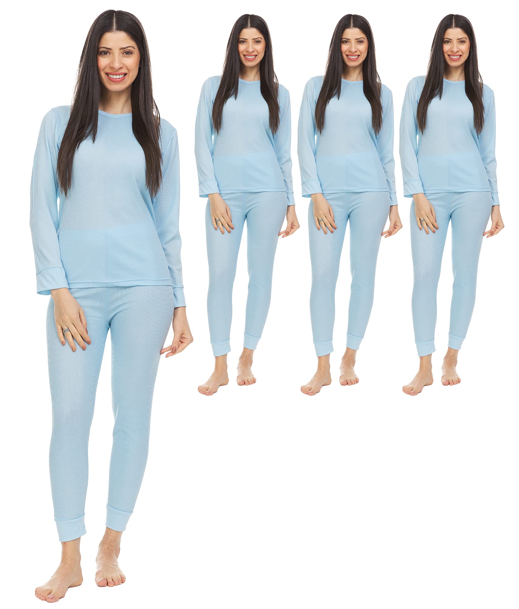 Wholesale Bulk 2-Piece Women's Thermal Underwear Set - Cotton Long Johns Base Layer Top & Bottom in Solid Colors - Perfect for Winter, Outdoor Activities & Layering