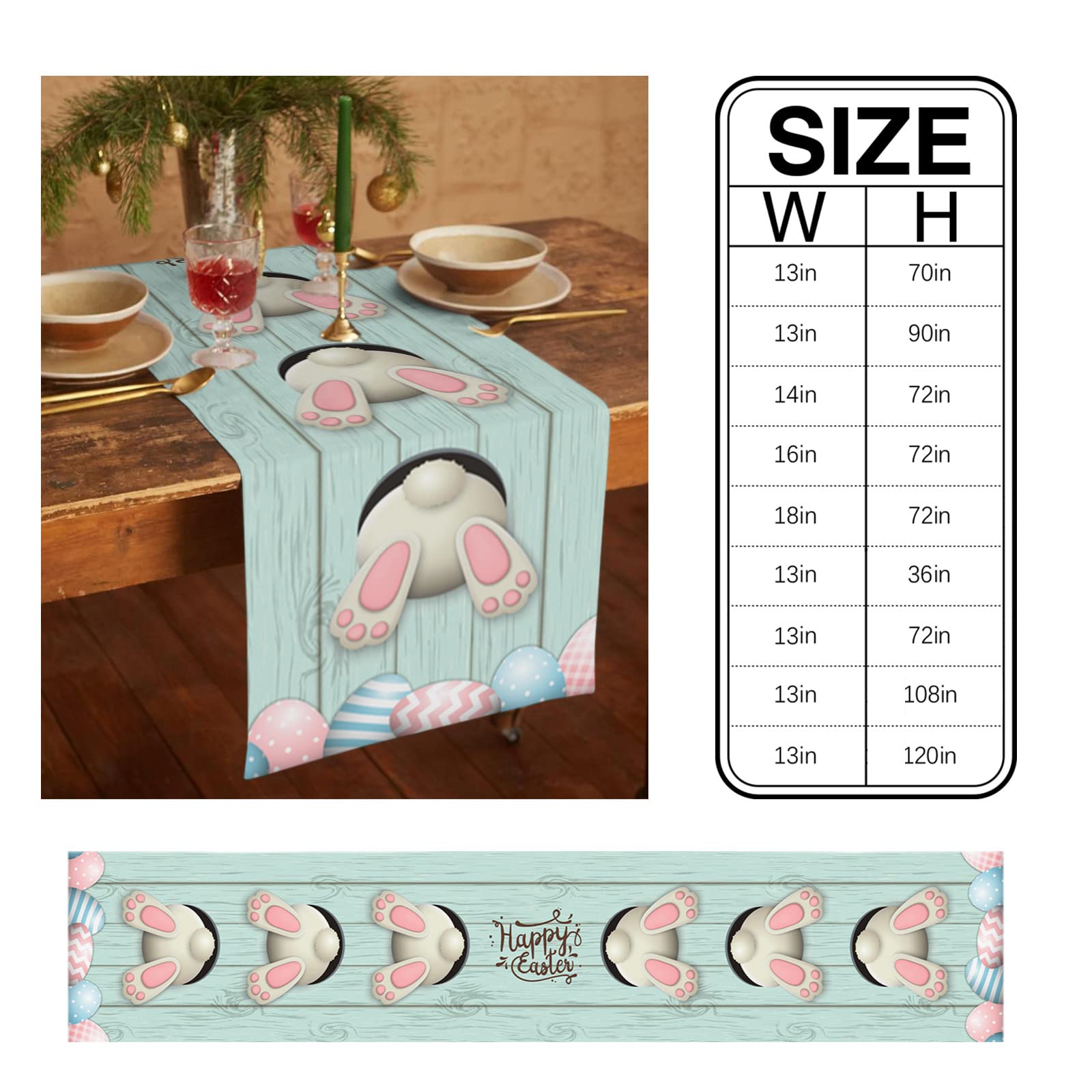 Easter Cotton Linen Table Runner - Bunny Tail Easter Eggs & Spring Flowers Design - 13x90 Inch Farmhouse Kitchen Decor for Dining Table, Holiday Parties & Dinner Decoration - Perfect for Easter Celebrations, Spring Gatherings & Farmhouse Style Home Decor