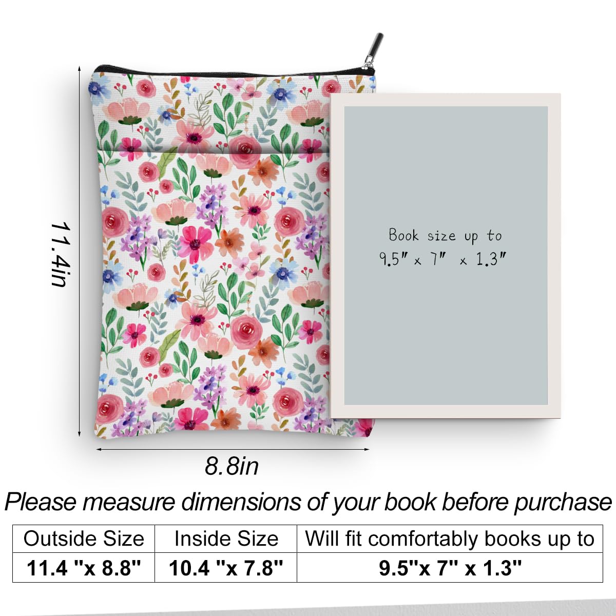 Floral Book Sleeve Cover - Cute Book Protector for Women, Book Lovers Gift Ideas - Perfect for Librarians, Teachers, Bookworms - Great for Mother's Day, Graduation, Birthday Presents - Use for Reading, Travel, School & Book Club Meetings