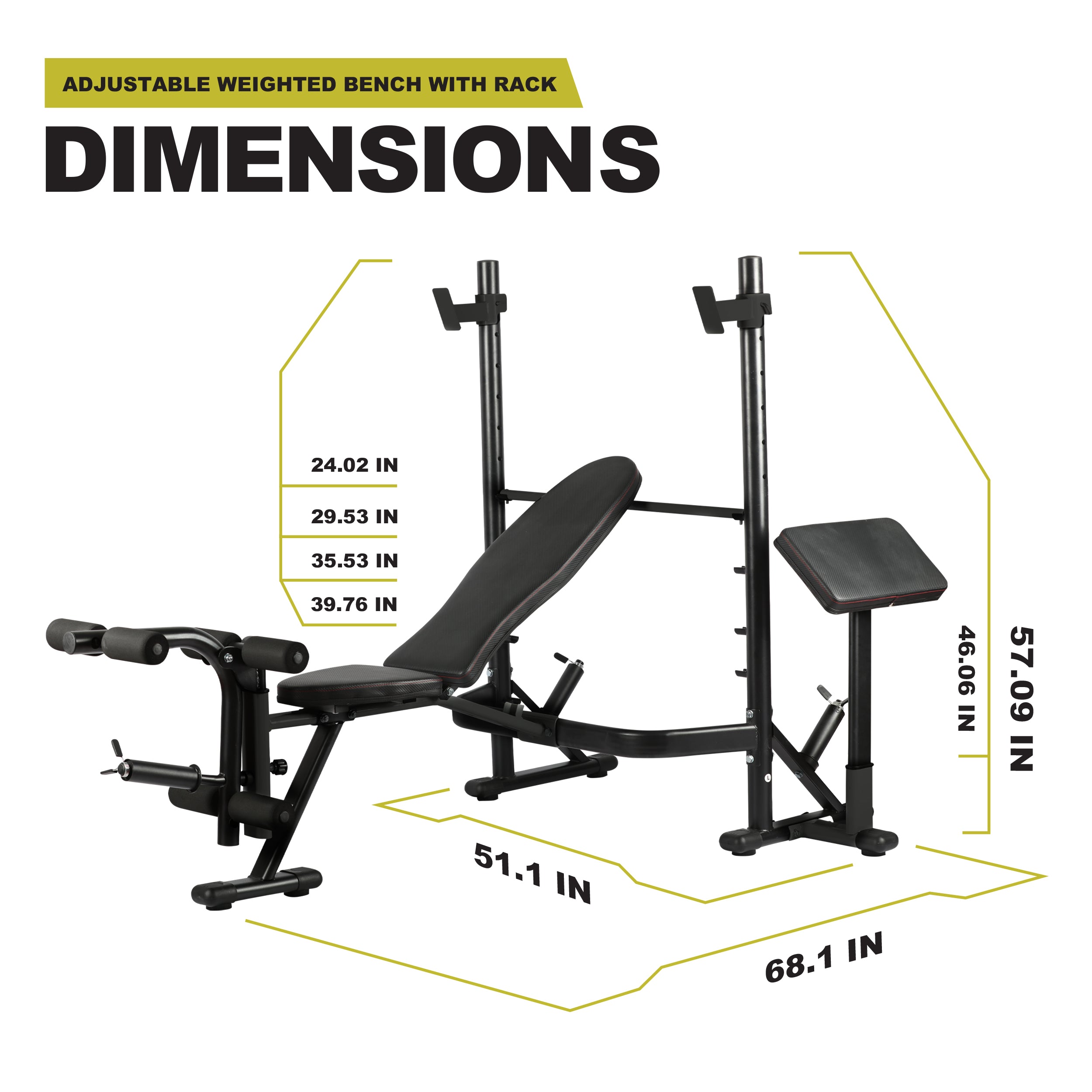 PRCTZ Adjustable Weight Bench with Olympic Squat Rack - Multi-Functional Home Gym Equipment for Strength Training, Arm & Leg Developer with Preacher Pad - Perfect for Home Workouts, Bodybuilding & Fitness Training