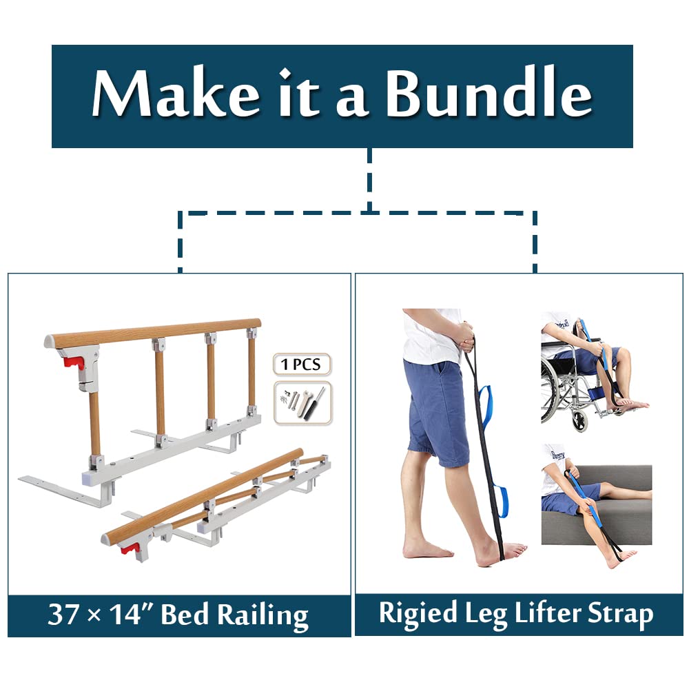 Adjustable Bed Rail with Leg Lifter Strap - Safety Assist Handle for Elderly & Adults - Medical Grade Folding Bedside Guard Rails - Ideal for Home Care, Hospital Use, and Mobility Assistance