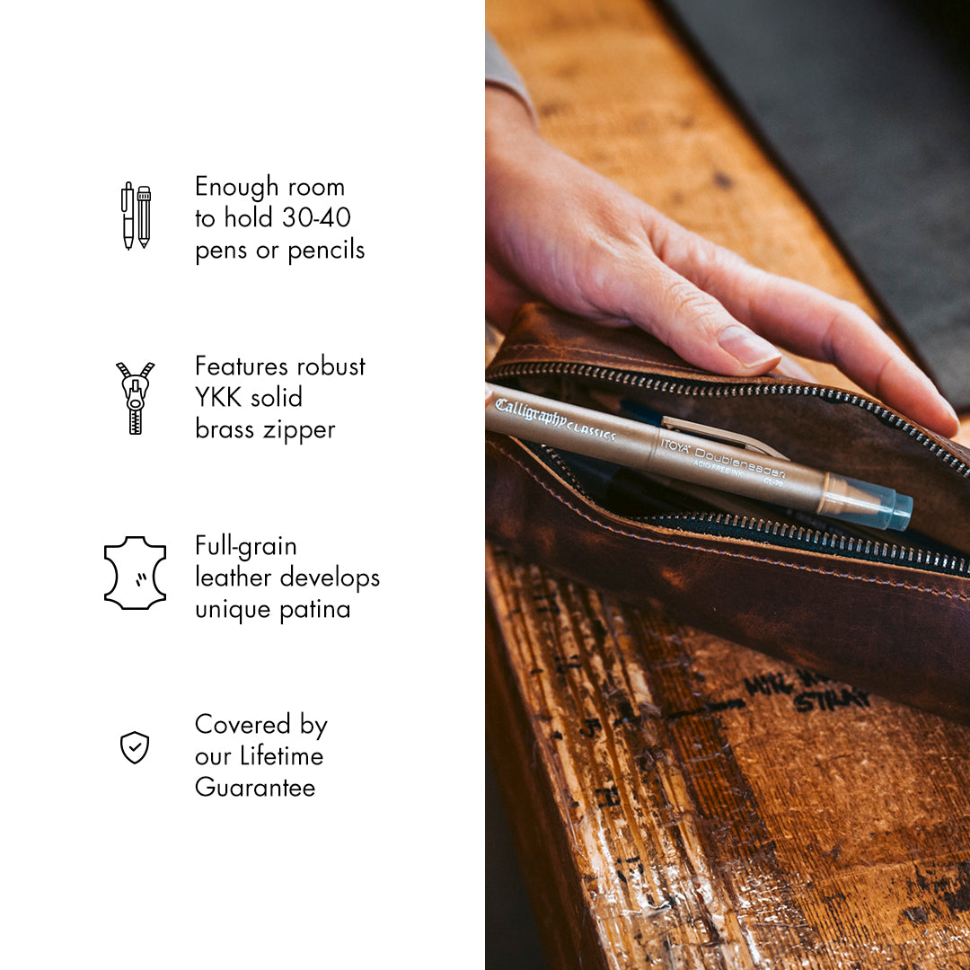 Premium Genuine Leather Pencil Case for School & Office - Stylish Organizer for Pens, Markers & Art Supplies - Perfect Gift for Students & Professionals