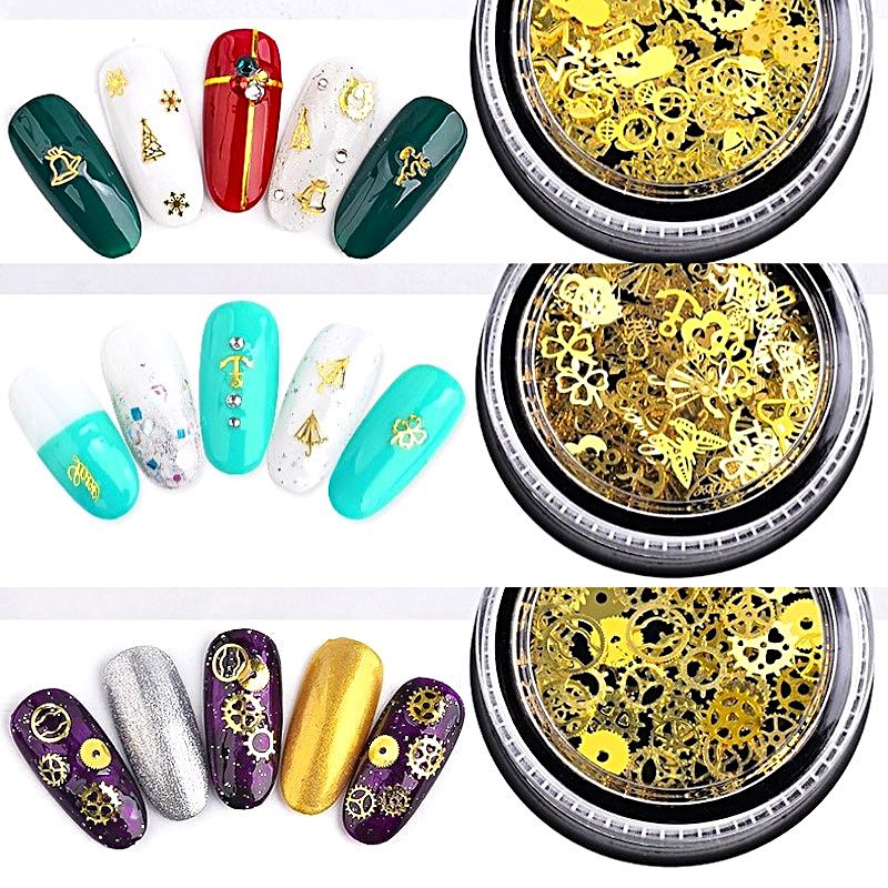 3D Nail Art Ultra Thin Gold Metal Slices for Nail Decoration - DIY Nail Design Accessories for Gel Polish, Acrylic Nails & Manicure - Perfect for Salon, Home Use & Party Nail Art