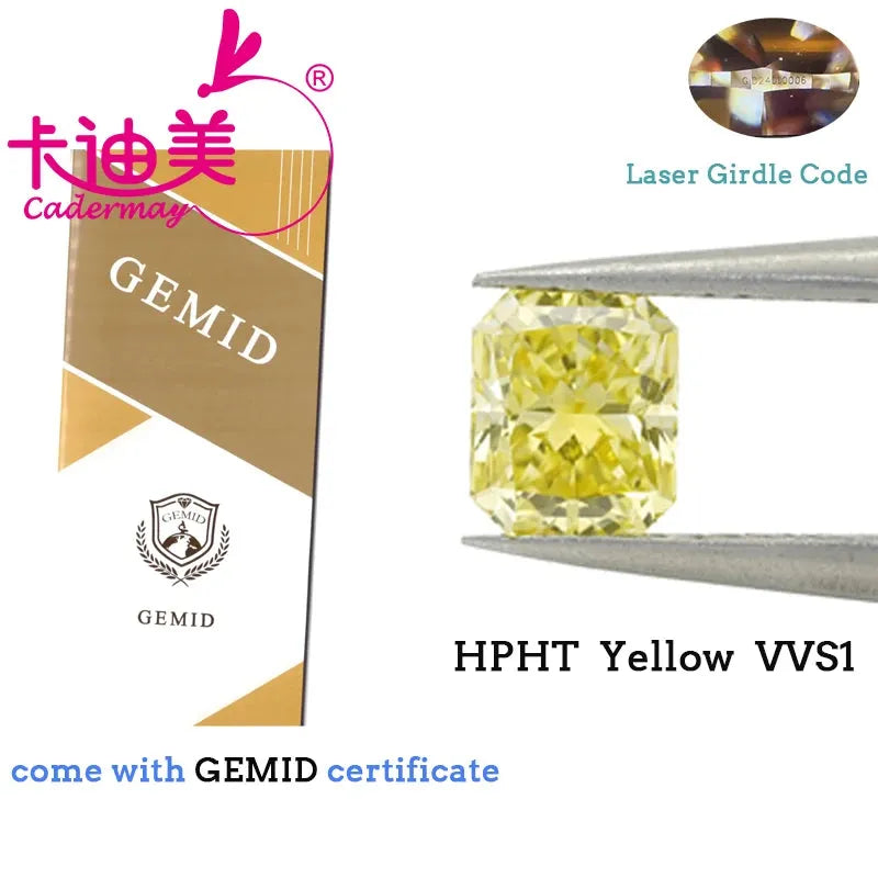1.066CT Radiant Cut Fancy Yellow VS1 Clarity HTHP Lab Grown Loose Diamond - CADERMAY Gemstone for Jewelry Making, Engagement Rings & Custom Designs
