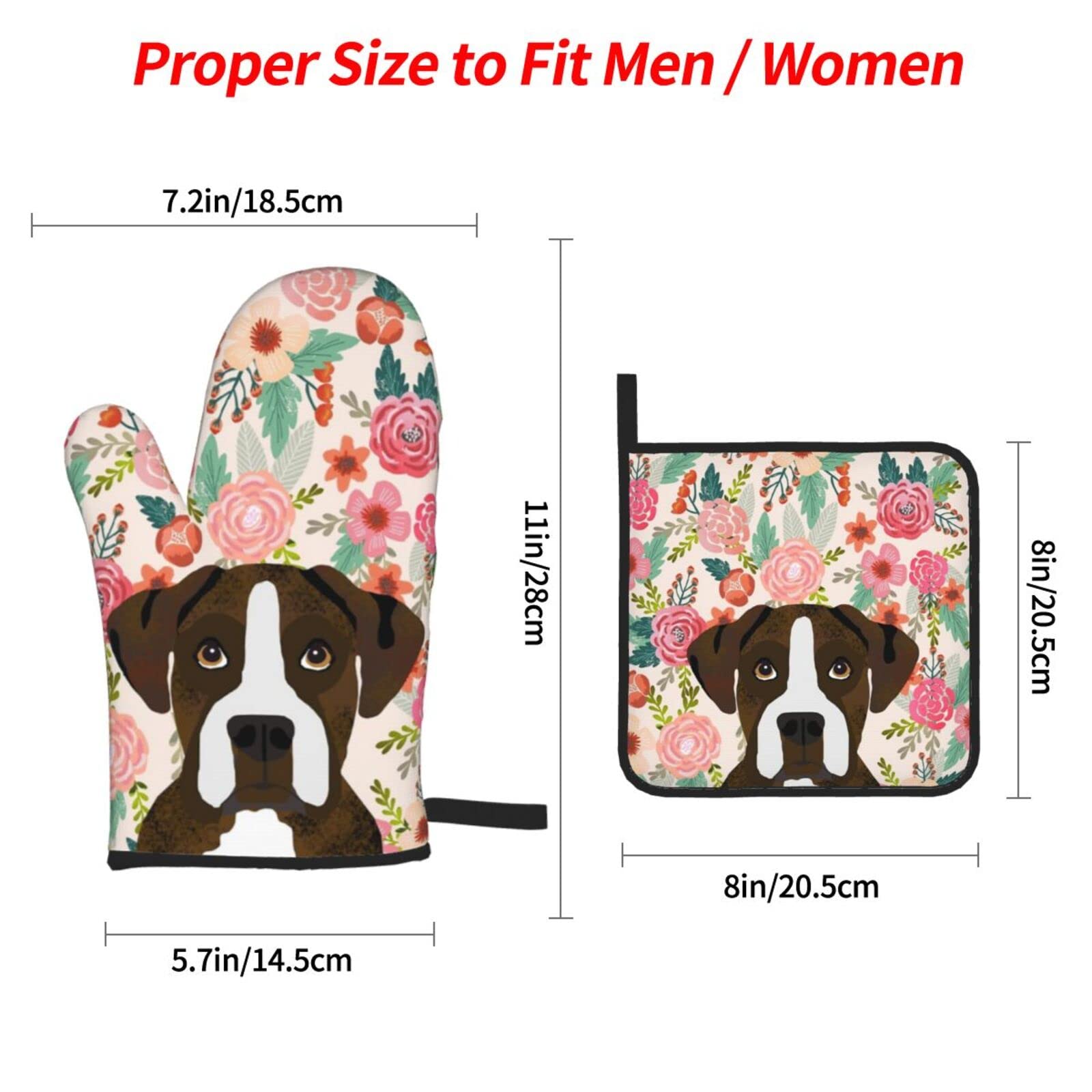 Floral Dog Oven Mitts and Pot Holders Set - 4-Piece Non-Slip Heat Resistant Kitchen Gloves for Cooking, Baking, Grilling & BBQ - Perfect for Holiday Gifts and Home Decor