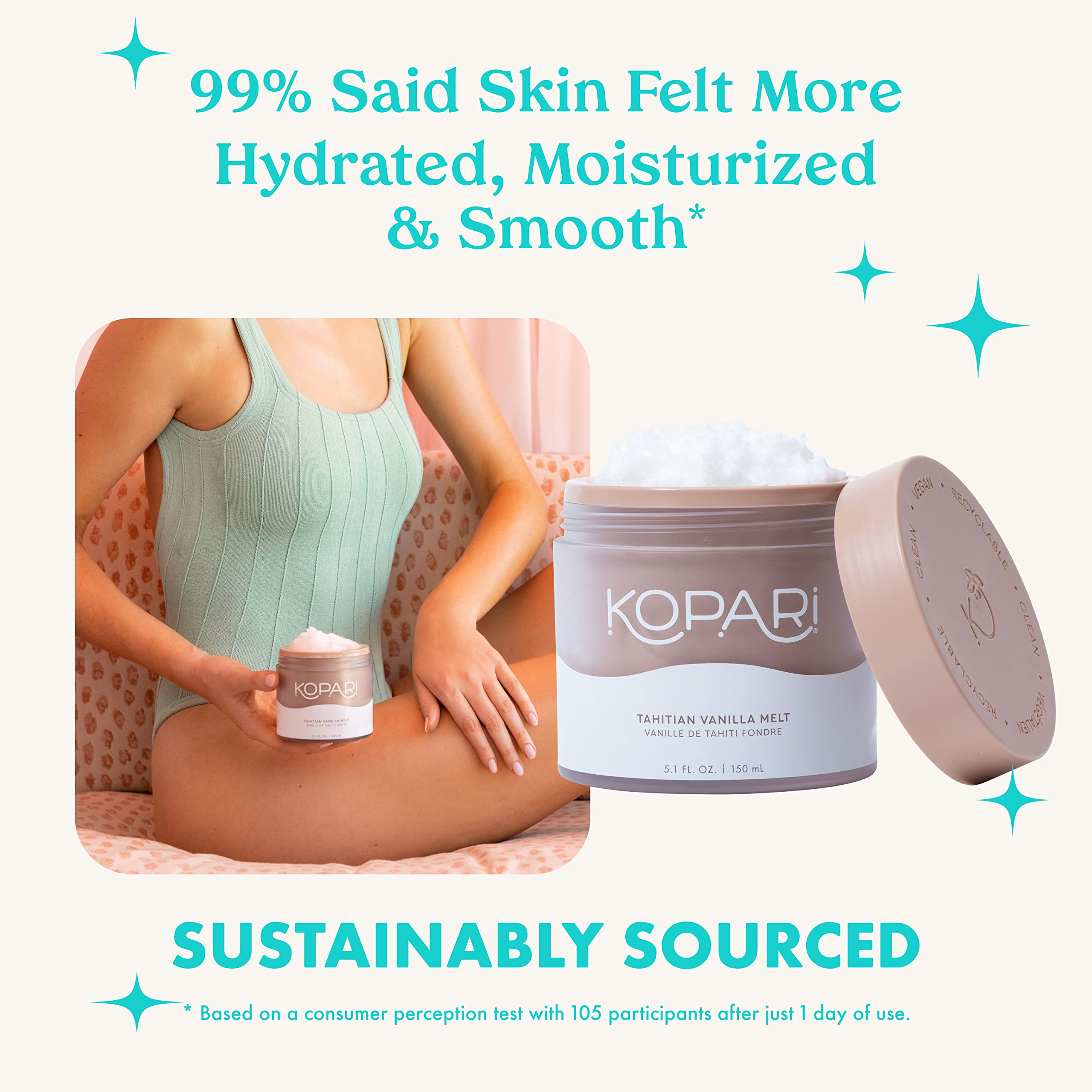 Kopari Organic Tahitian Vanilla Coconut Melt - 100% Unrefined Coconut Oil for Body, Hair & Face | Multi-Purpose Moisturizer | Clean & All Natural Skincare | 5 oz | Perfect for Dry Skin Care, Hydration & Aromatherapy
