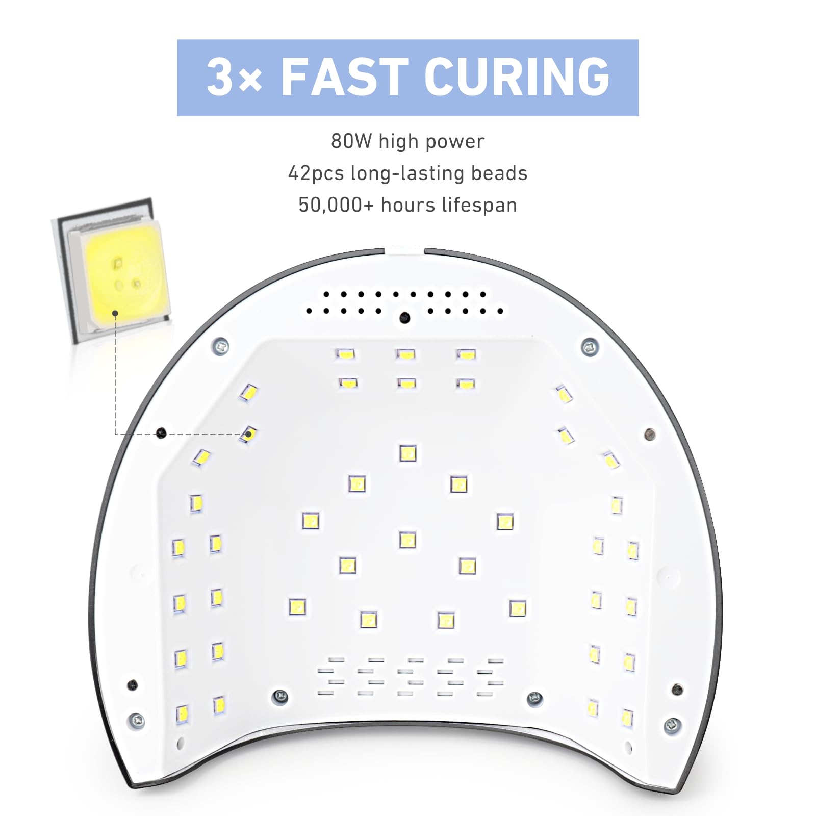 BOLASEN 80W UV LED Nail Lamp for Gel Polish - Professional Nail Dryer with Metal Base, 42 LED Lights, 4 Timer Settings & Auto Sensor | Perfect for Home & Salon Manicures | Great Gift for Women & Girls | i2 Plus (Plug-in Black)