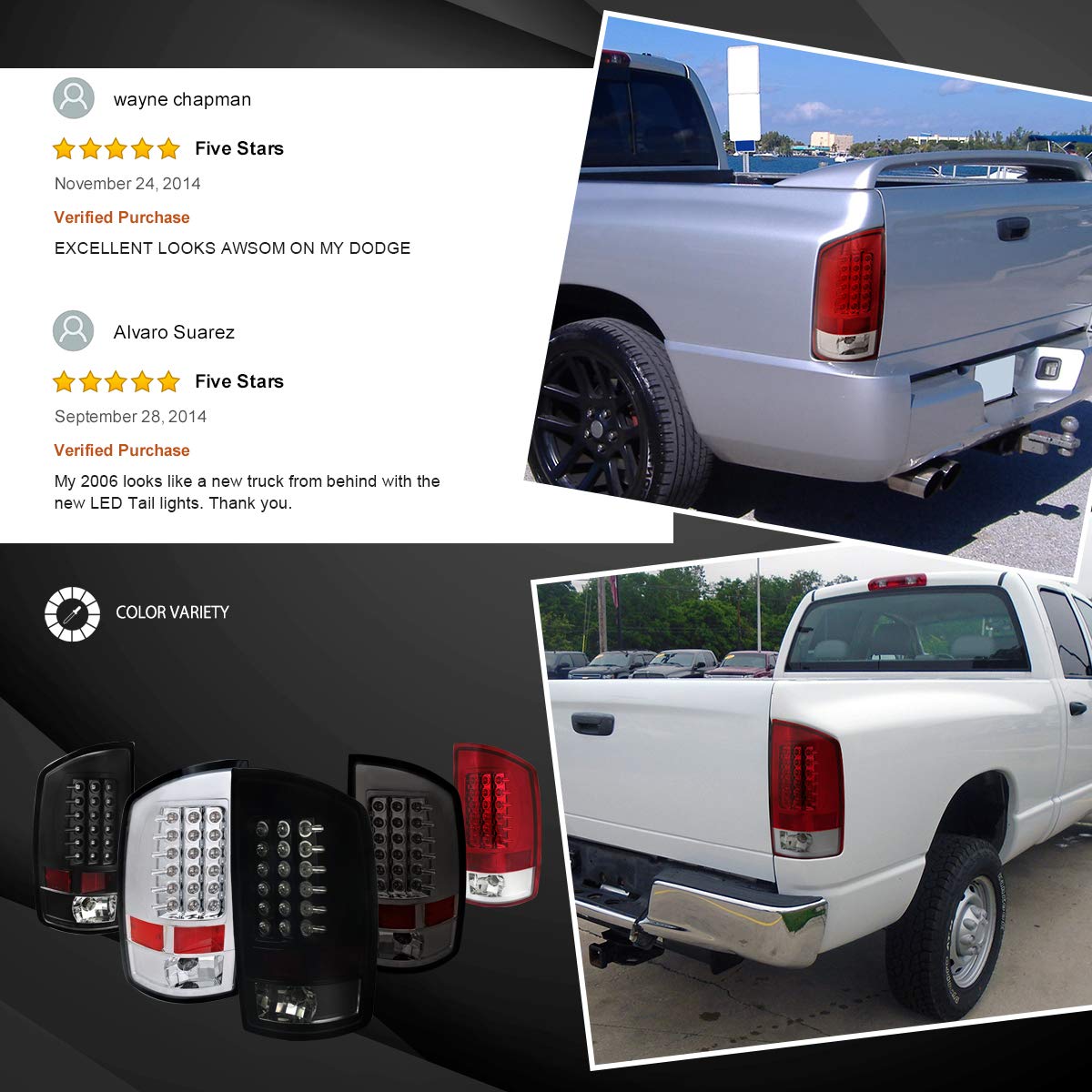 AUTOZENSATION LED Tail Lights for 2002-2006 Dodge Ram 1500/2500/3500 - Red Lens Left & Right Pair Assembly - Durable Replacement for Enhanced Visibility & Style - Perfect for Off-Roading, Towing & Night Driving