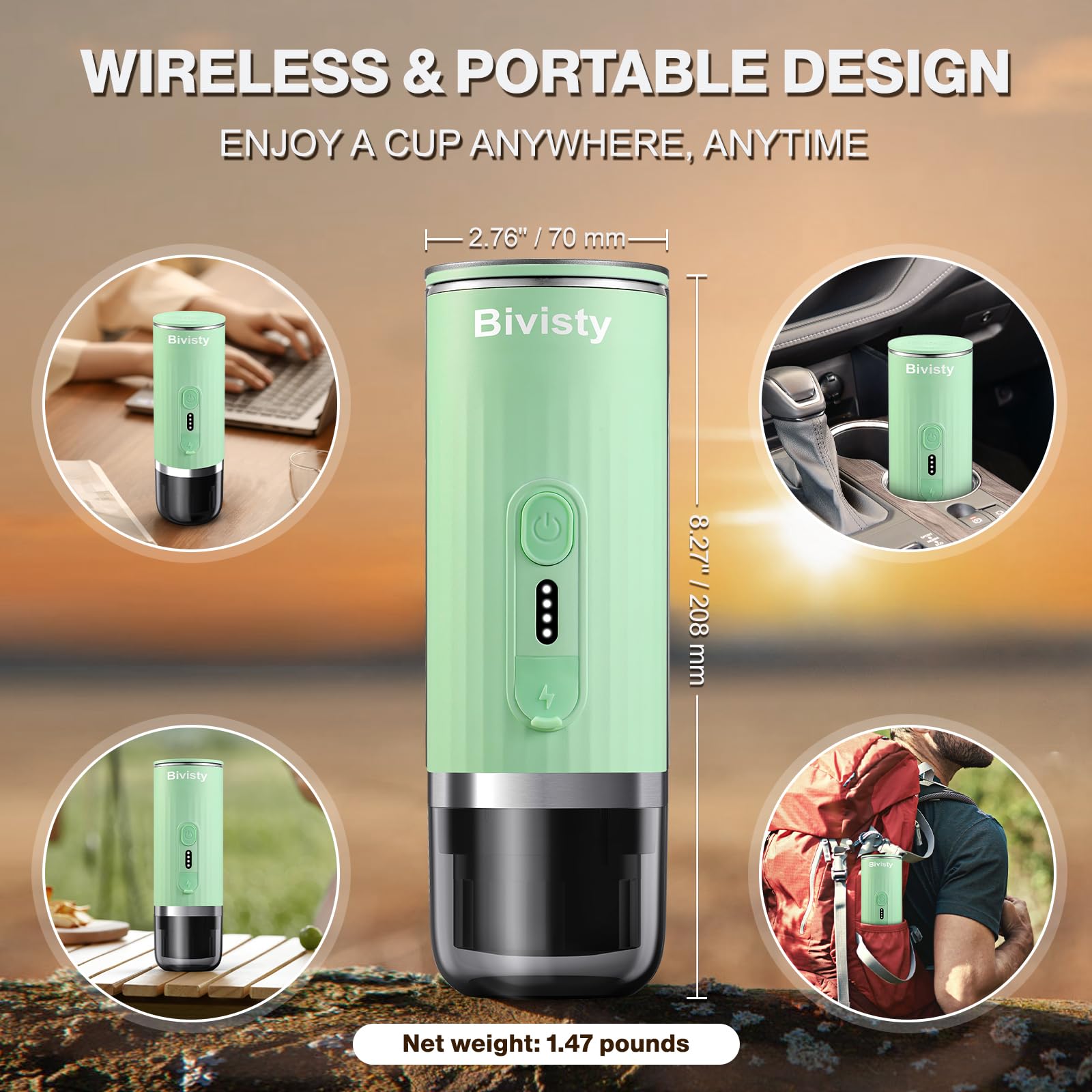 Portable Espresso Maker - Wireless Self-Heating Mini Coffee Machine with 80ml Water Tank, Compatible with Nespresso & Dolce Gusto Pods - Perfect for Travel, Camping, Hiking, Office & Home Use (Green)