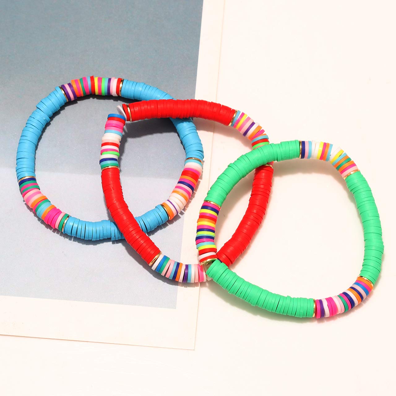 Stackable Colorful African Heishi Beaded Stretch Bracelets - 6mm Vinyl Disc Beads for Women | Boho Summer Beach Jewelry | Perfect for VSCO Aesthetic, Surfing, Festival & Everyday Wear