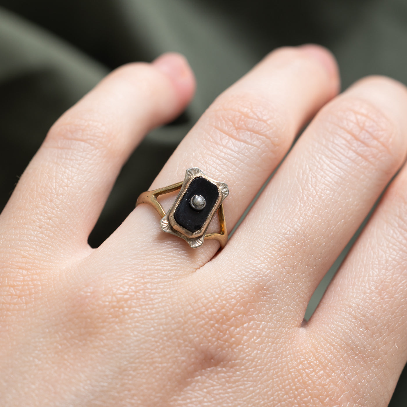 Onyx & Seed Pearl Tapered Ring - 0.55ctw Black Onyx & White Pearl Jewelry - Size 5.25 - Elegant Dainty Stackable Ring for Women - Perfect for Weddings, Anniversaries & Everyday Wear