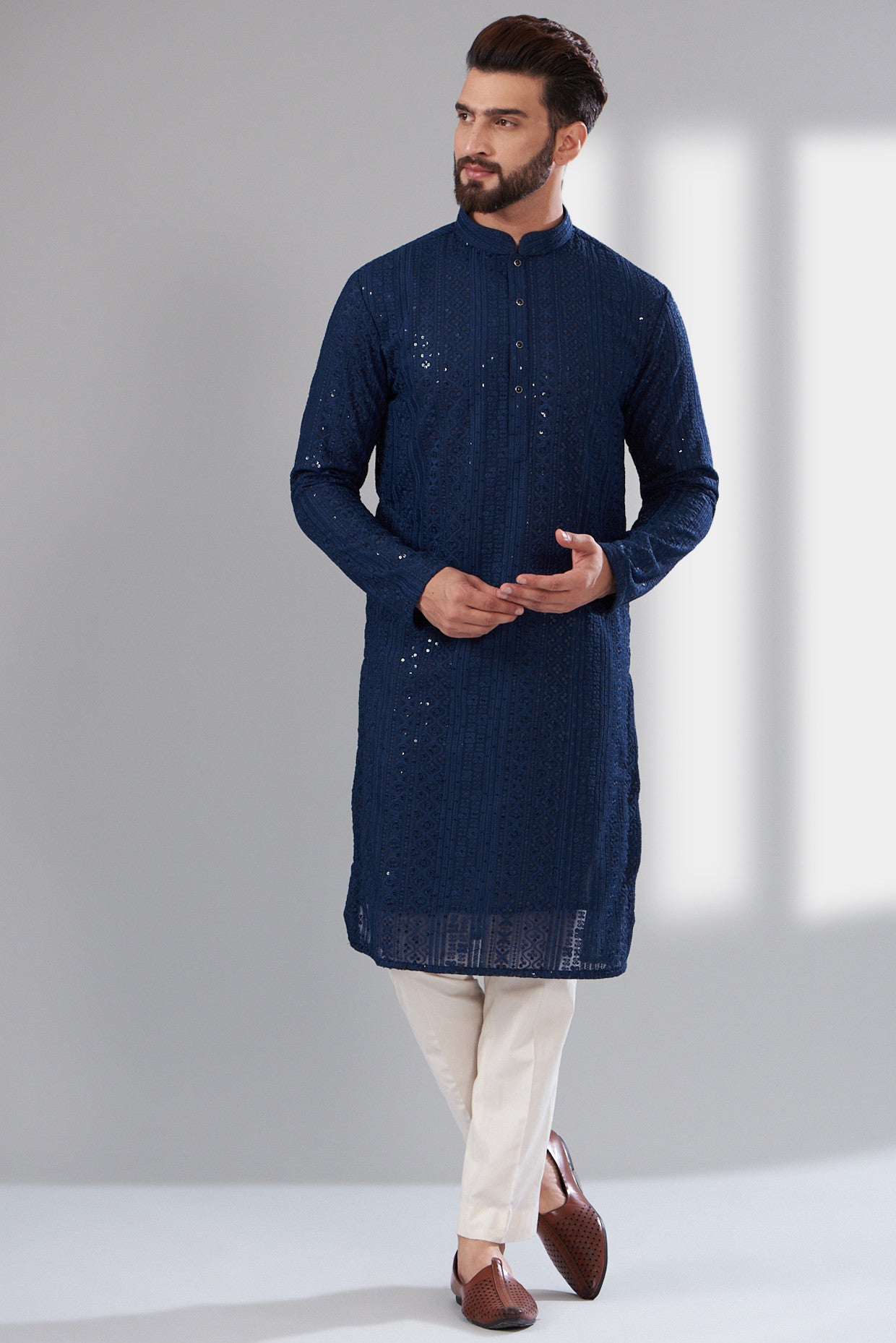 Elegant Navy Blue Chikankari Kurta for Women | Handcrafted Indian Embroidered Tunic | Perfect for Festivals, Weddings & Casual Wear