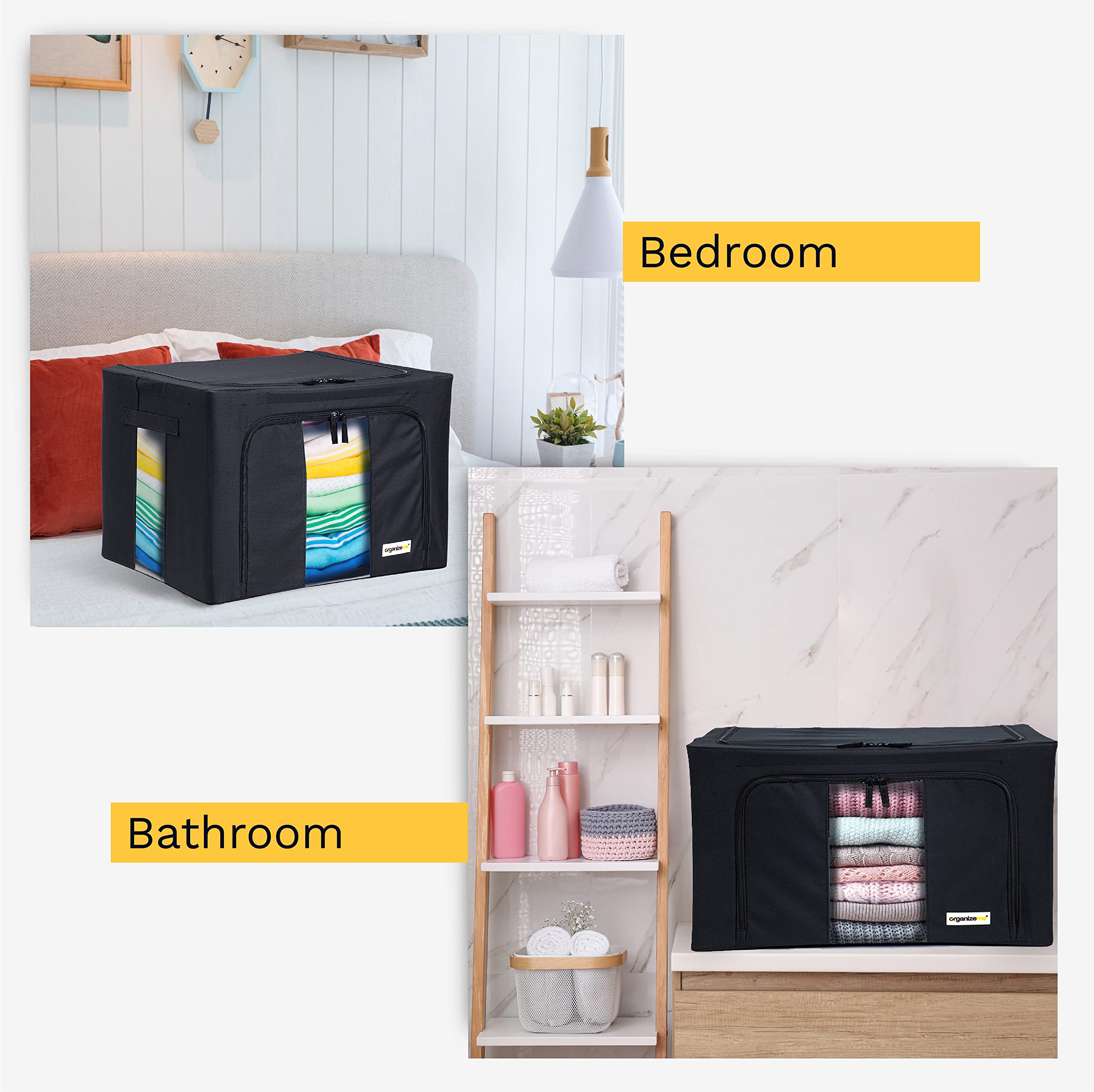 Foldable Clothes Storage Organizer - 2 Pack Large Capacity Collapsible Closet Boxes with Sturdy Handles & Premium Fabric - Under Bed Blanket Storage Bins with Strong Zippers (X-Large, Black) - Perfect for Seasonal Clothing, Bedding & Home Organization