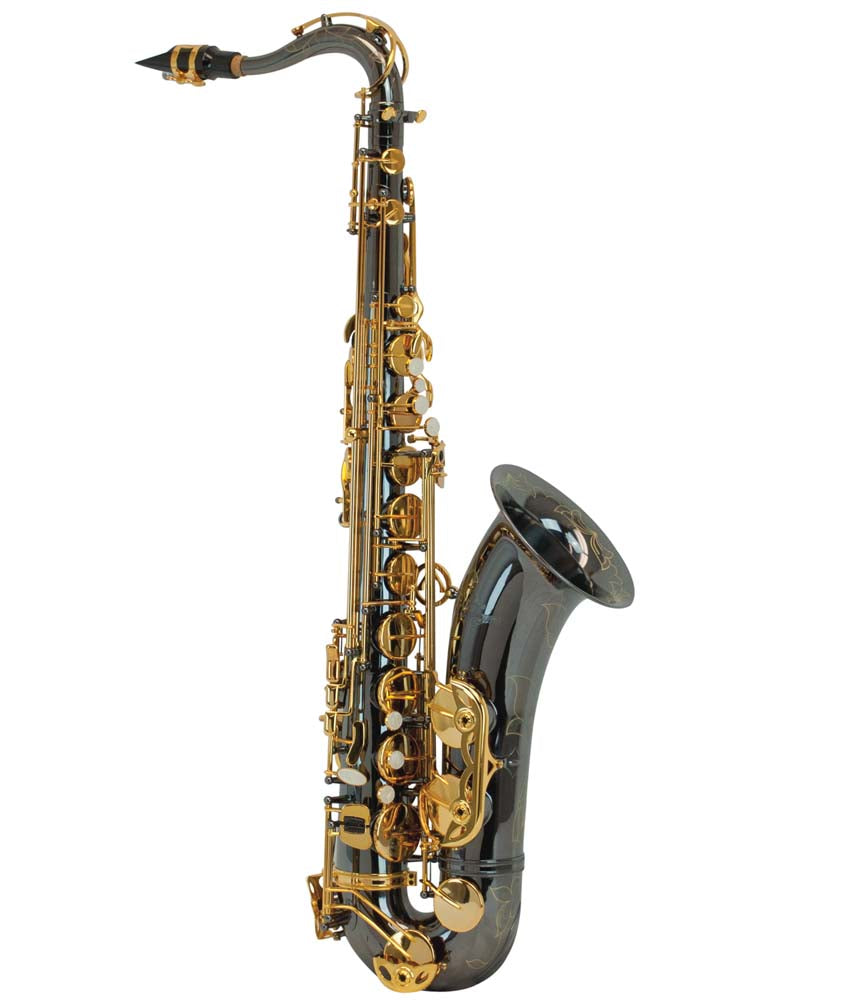 Antigua Winds TS4240 PowerBell Bb Pro Tenor Saxophone - Black Nickel with Gold Keys - Professional Brass Instrument for Jazz, Concert & Marching Band Performances