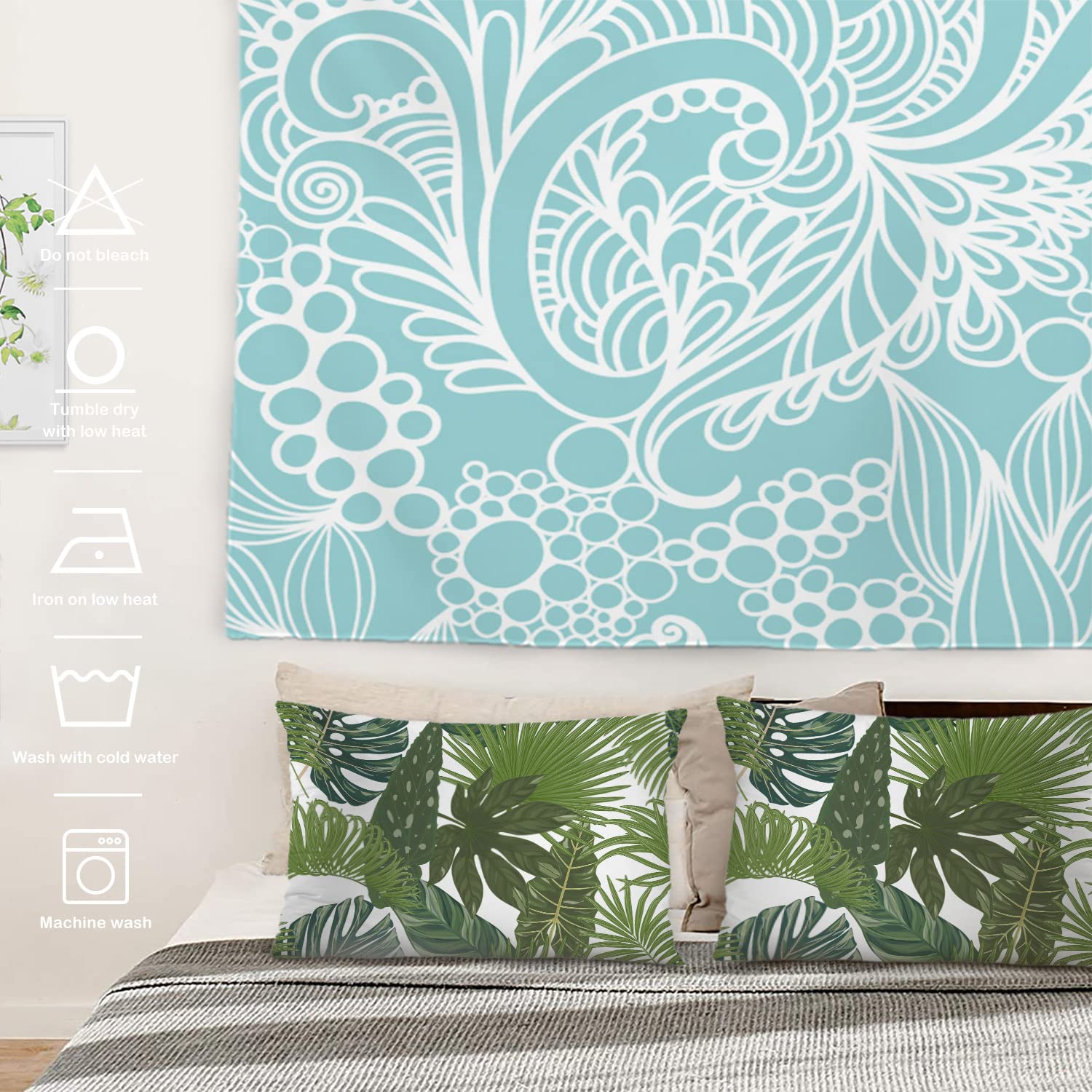 Batmerry Green Tropical Palm Leaf Pillowcases - 20x26 Inch White Nature Decorative Bed Pillow Covers with Hidden Zipper | Digital Printed Blended Fabric for Bedroom, Living Room & Guest Room Decor