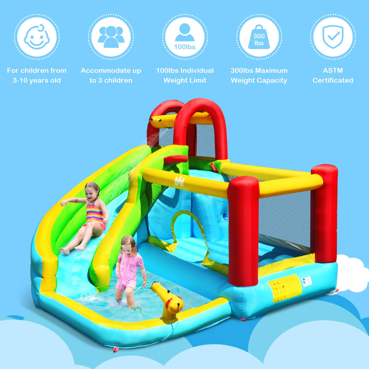 **HONEY JOY Inflatable Water Slide & Bounce House with Splash Pool & Climbing Wall - Indoor/Outdoor Blow Up Water Slide for Kids & Adults (735w Blower Included) - Perfect for Backyard Parties, Summer Fun & Family Gatherings**