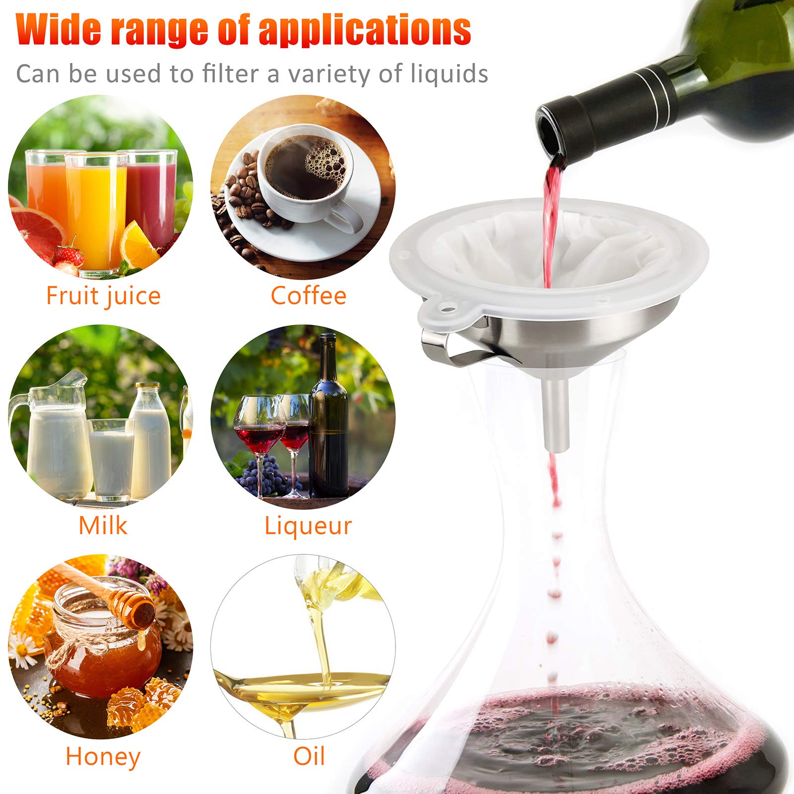 300 Mesh Fine Stainless Steel Food Filter Funnel - Kitchen Strainer for Frying Oil, Juices, Wine, Jam - 13cm Durable Sieve for Cooking, Brewing & Canning