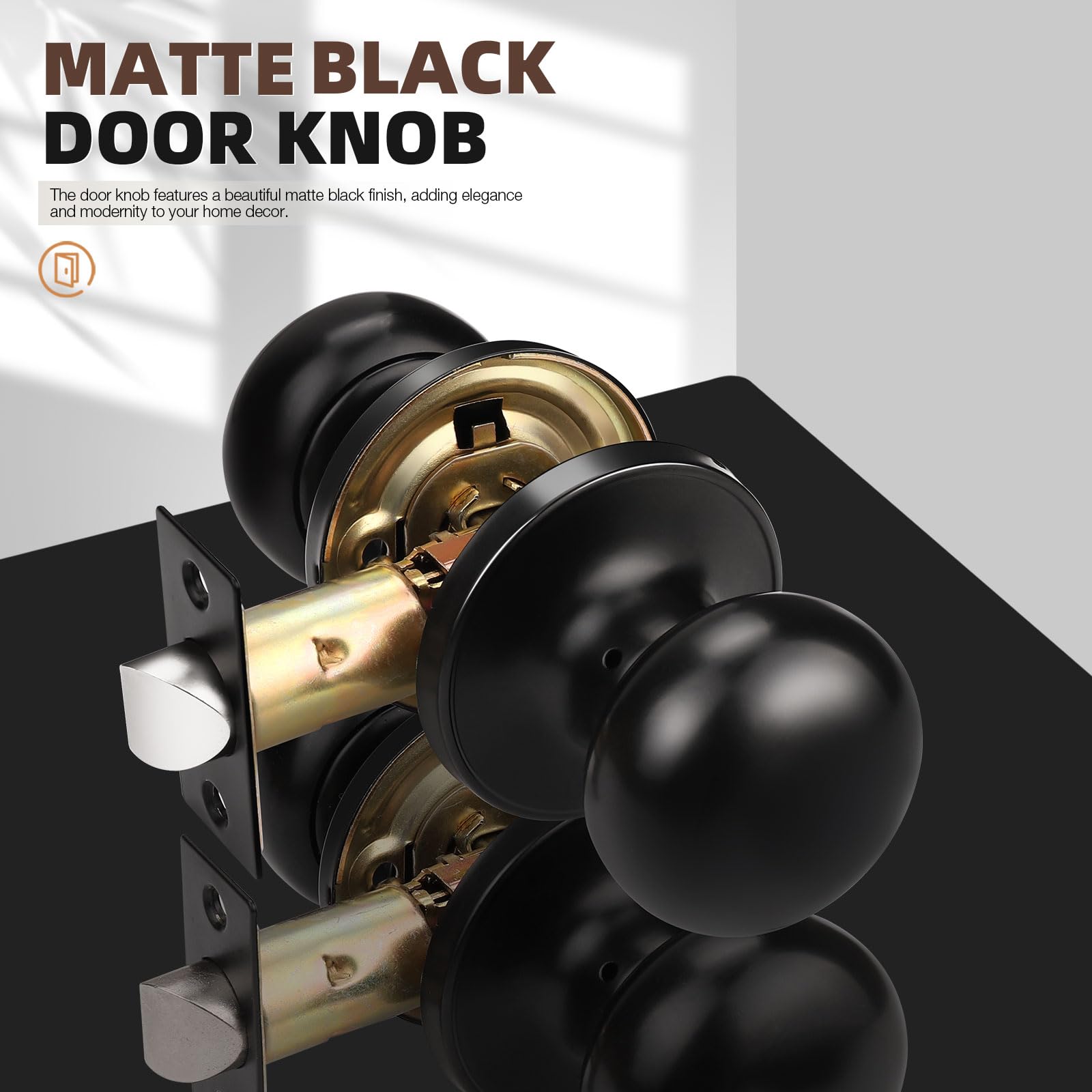 Gobekor 6-Pack Matte Black Keyless Passage Door Knobs - Round Interior Door Handles for Hall, Closet & Bedroom Doors | Smooth Operation & Easy Installation
