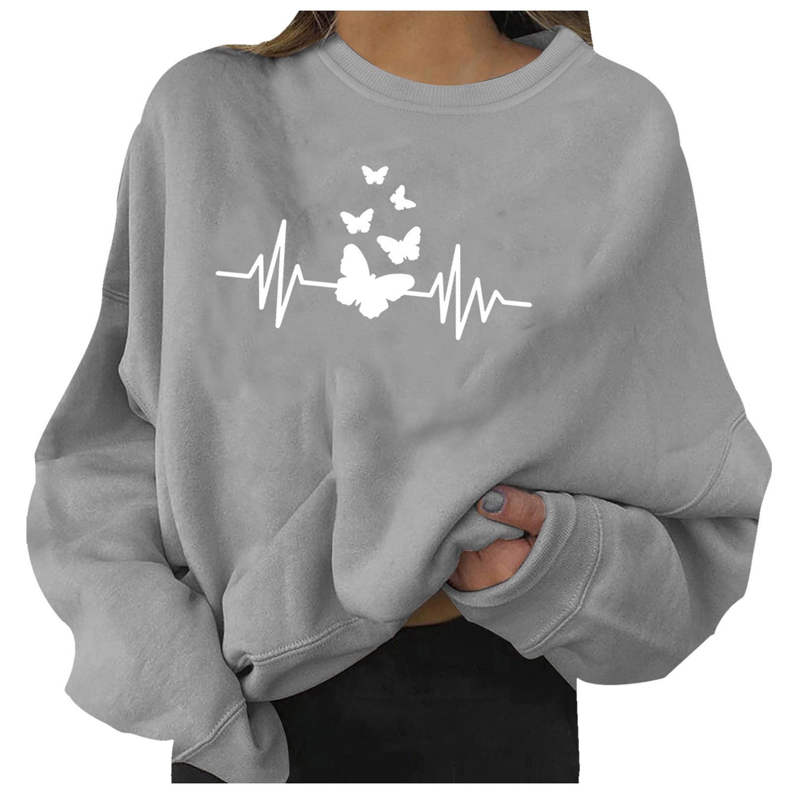Women's Printed Round Neck Loose Sleeve Long Casual Sweatshirt - Soft Cotton Pullover Hoodie for Everyday Wear, Street Style & Lounge Comfort