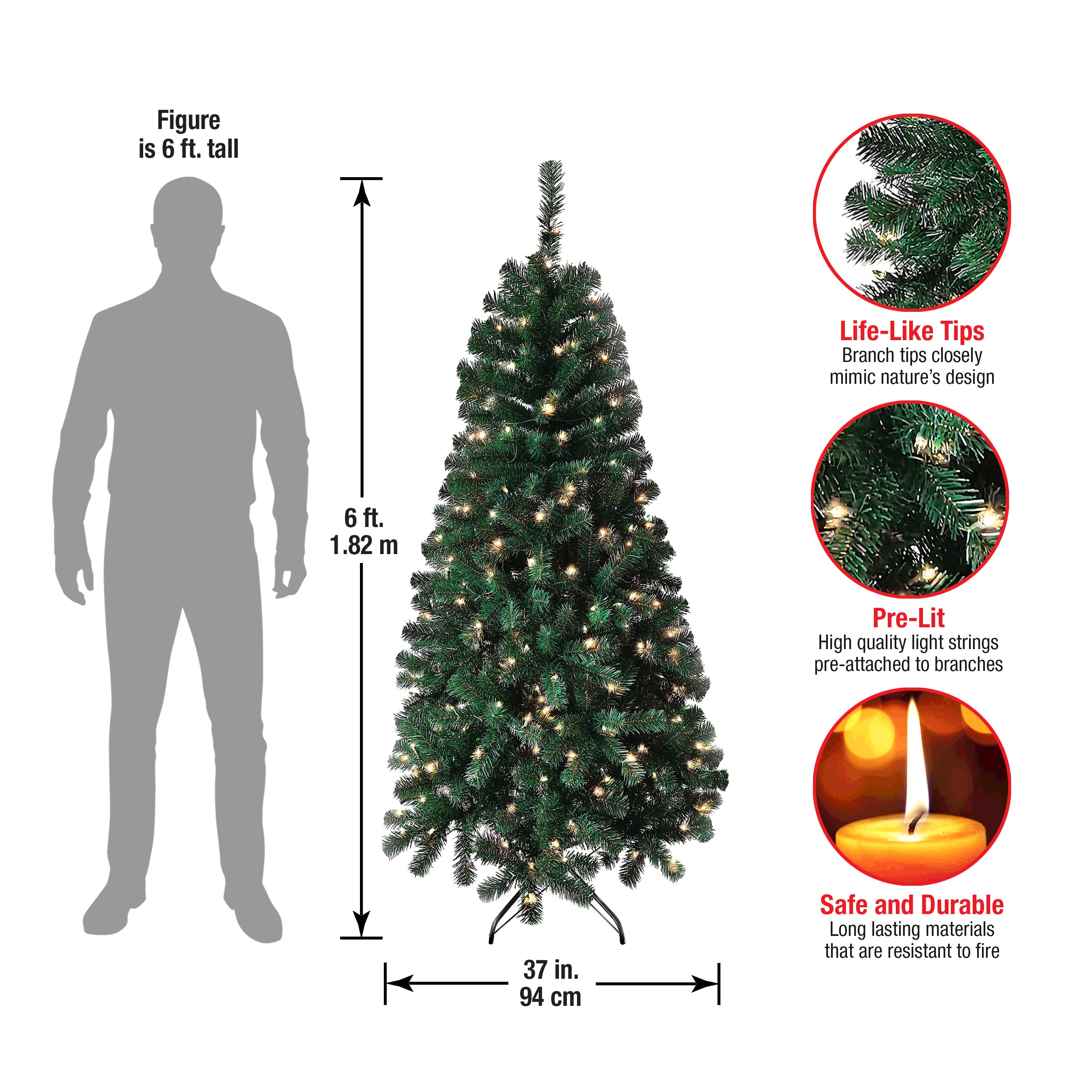 6 ft. Pre-Lit Acacia Artificial Christmas Tree with 200 Clear LED Lights - Perfect for Holiday Home Decor & Festive Indoor Decorations