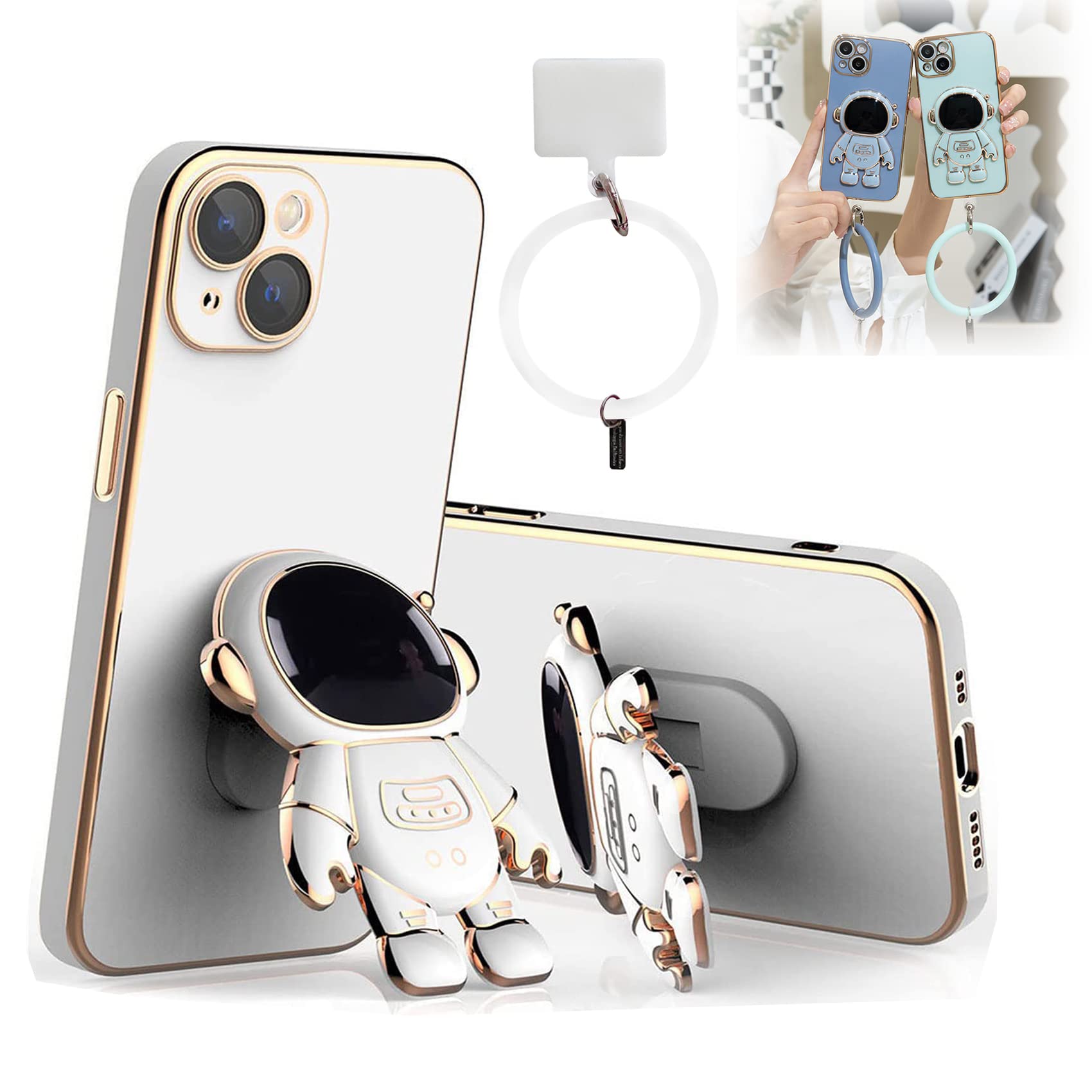 6D Plating Astronaut Phone Case with Stand & Lens Protector for iPhone 11 - Shockproof Protective Cover with Hidden Kickstand, Anti-Scratch Film (White) | Perfect for Space Lovers, Daily Use & Travel Protection