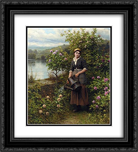 Daniel Ridgway Knight Watering The Garden 20x22 Black Ornate Framed Art Print - Double Matted Museum Quality Wall Decor for Living Room, Bedroom & Office
