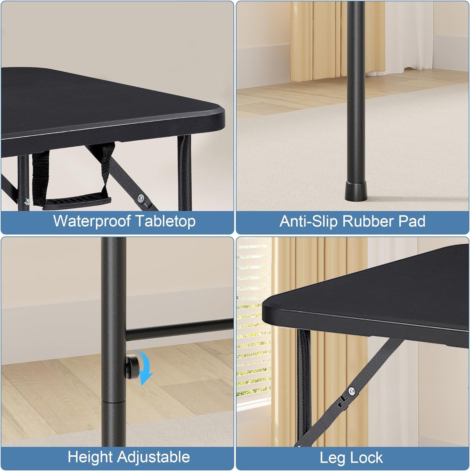 VECELO 5-Piece Folding Card Table and Chairs Set with Collapsible Legs - Portable for Indoor Outdoor Use, Picnic, Camping, Parties, Game Nights - Black